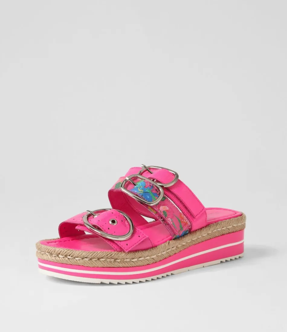 Espadrilles Femme Django & Juliette - Modèle Abbas en Laque Rose Vif avec Motifs Multicolores