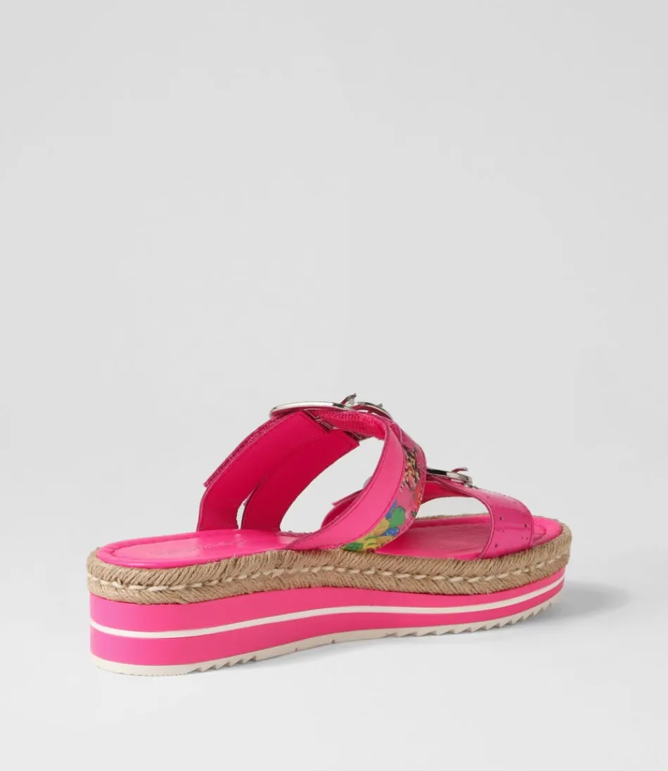 Espadrilles Femme Django & Juliette - Modèle Abbas en Laque Rose Vif avec Motifs Multicolores
