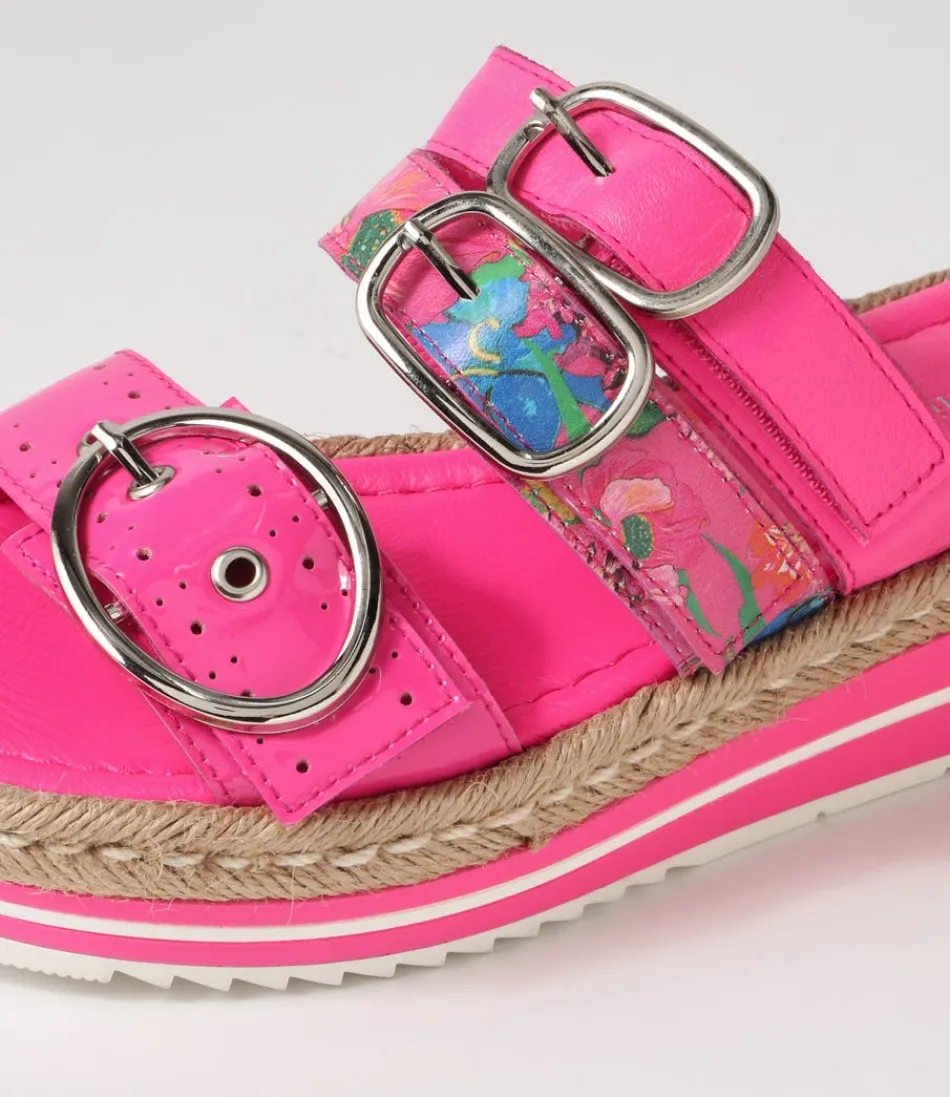 Espadrilles Femme Django & Juliette - Modèle Abbas en Laque Rose Vif avec Motifs Multicolores
