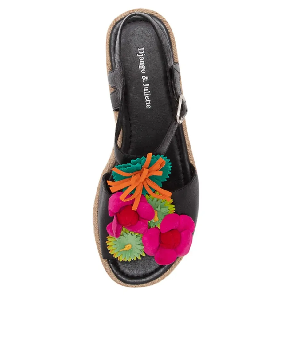 DJANGO & JULIETTE - Espadrilles Femme Élégantes en Cuir Souple avec Motif Multicolore - Sandales Abela Style Bohème-Chic pour Tenue Printemps-Été