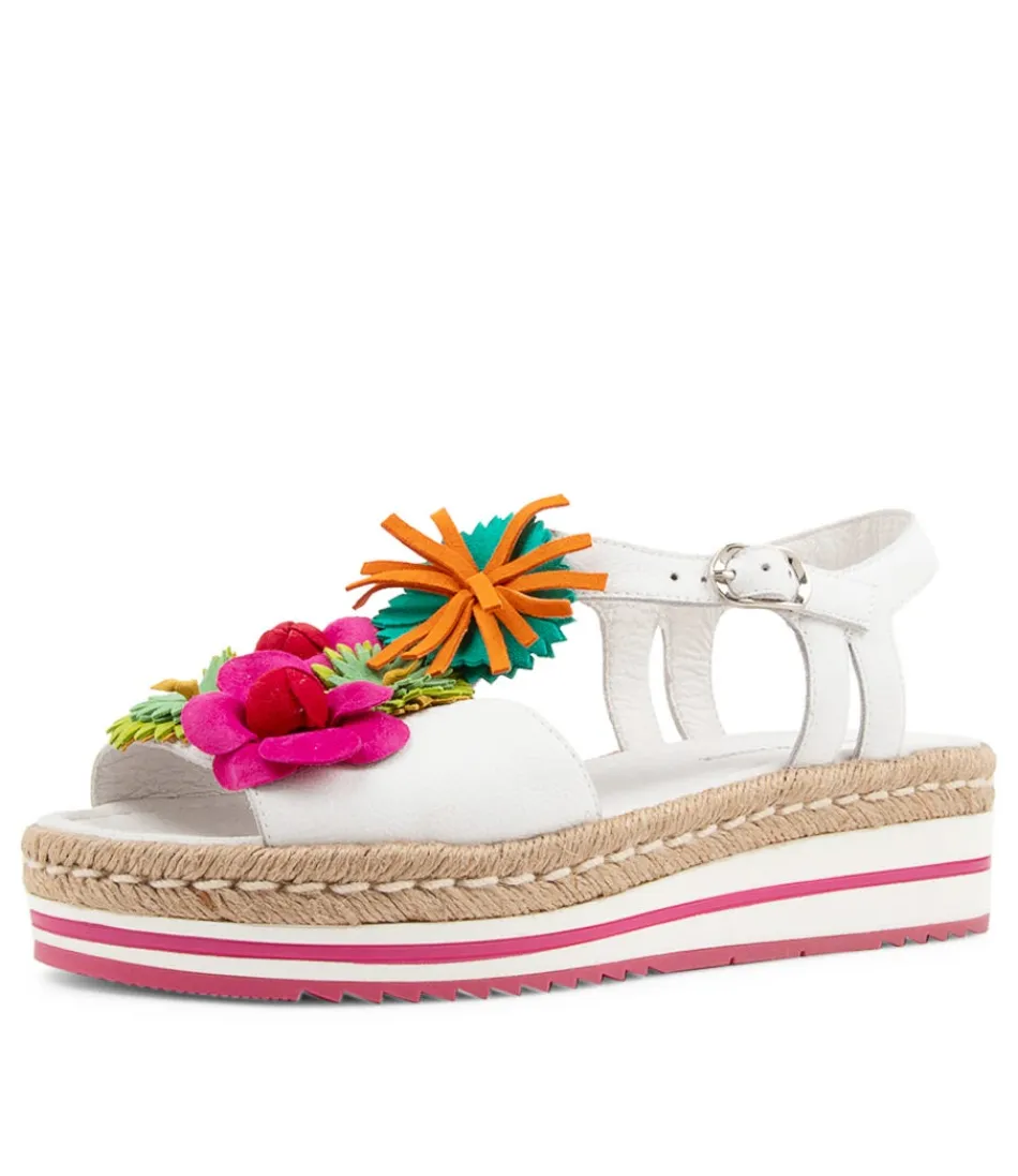 Espadrilles Femme DJANGO & JULIETTE - Sandales Abela en Cuir Souple Blanc Cassé à Motifs Ethniques, Style Bohème Printanier Confortable