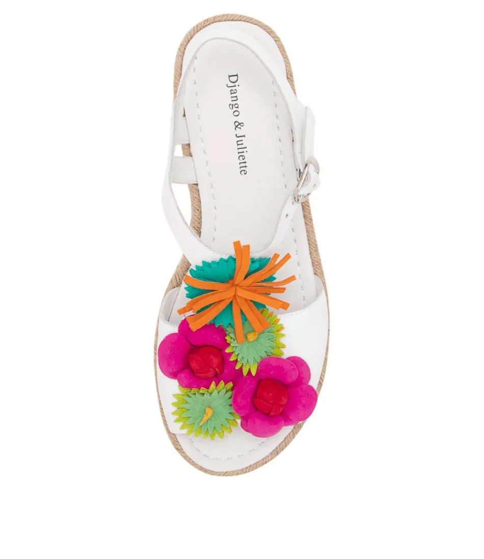 Espadrilles Femme DJANGO & JULIETTE - Sandales Abela en Cuir Souple Blanc Cassé à Motifs Ethniques, Style Bohème Printanier Confortable