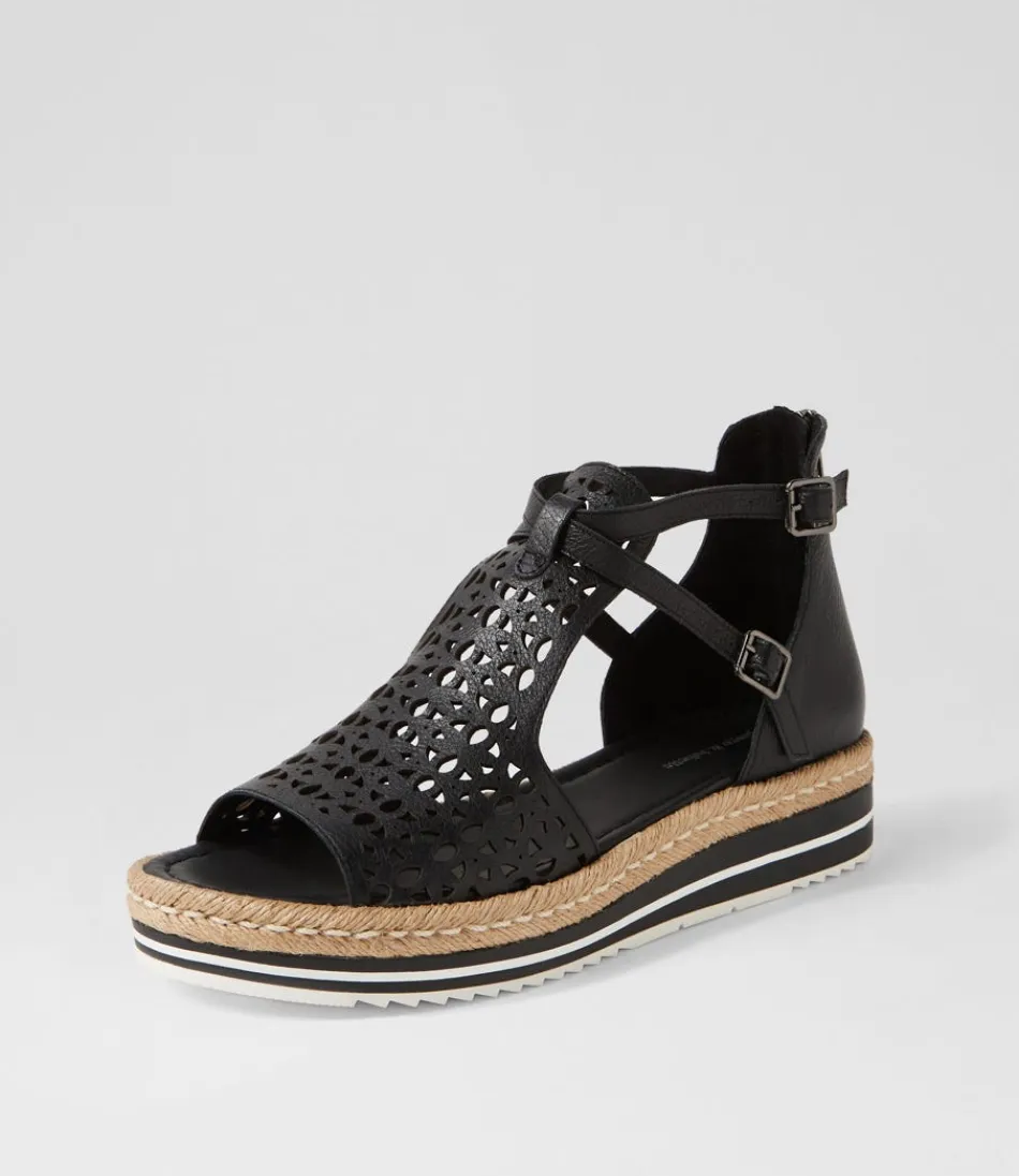 DJANGO & JULIETTE - Espadrilles Femme Accra Taille Grande en Cuir Noir - Style Élégant et Confortable