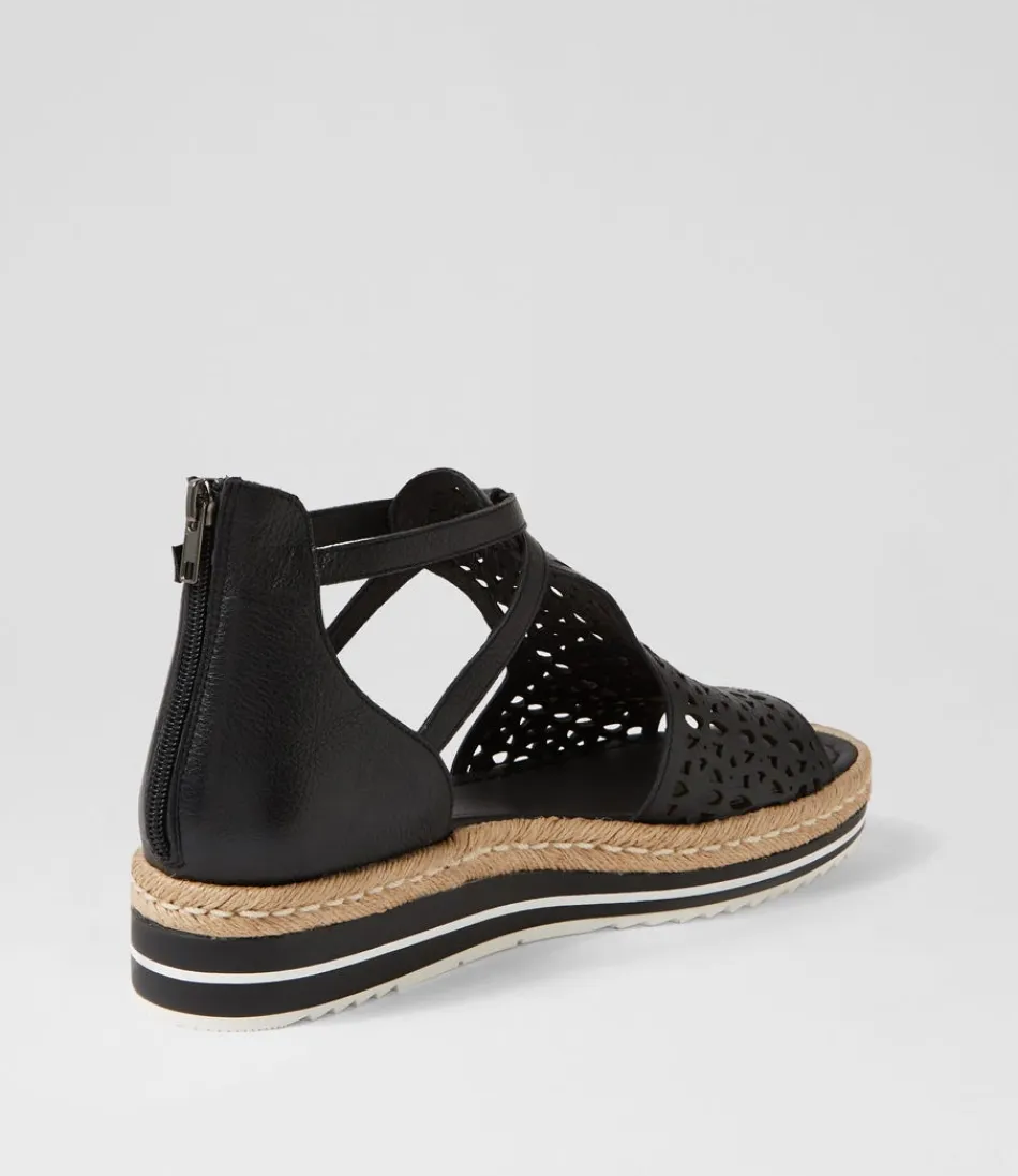 DJANGO & JULIETTE - Espadrilles Femme Accra Taille Grande en Cuir Noir - Style Élégant et Confortable
