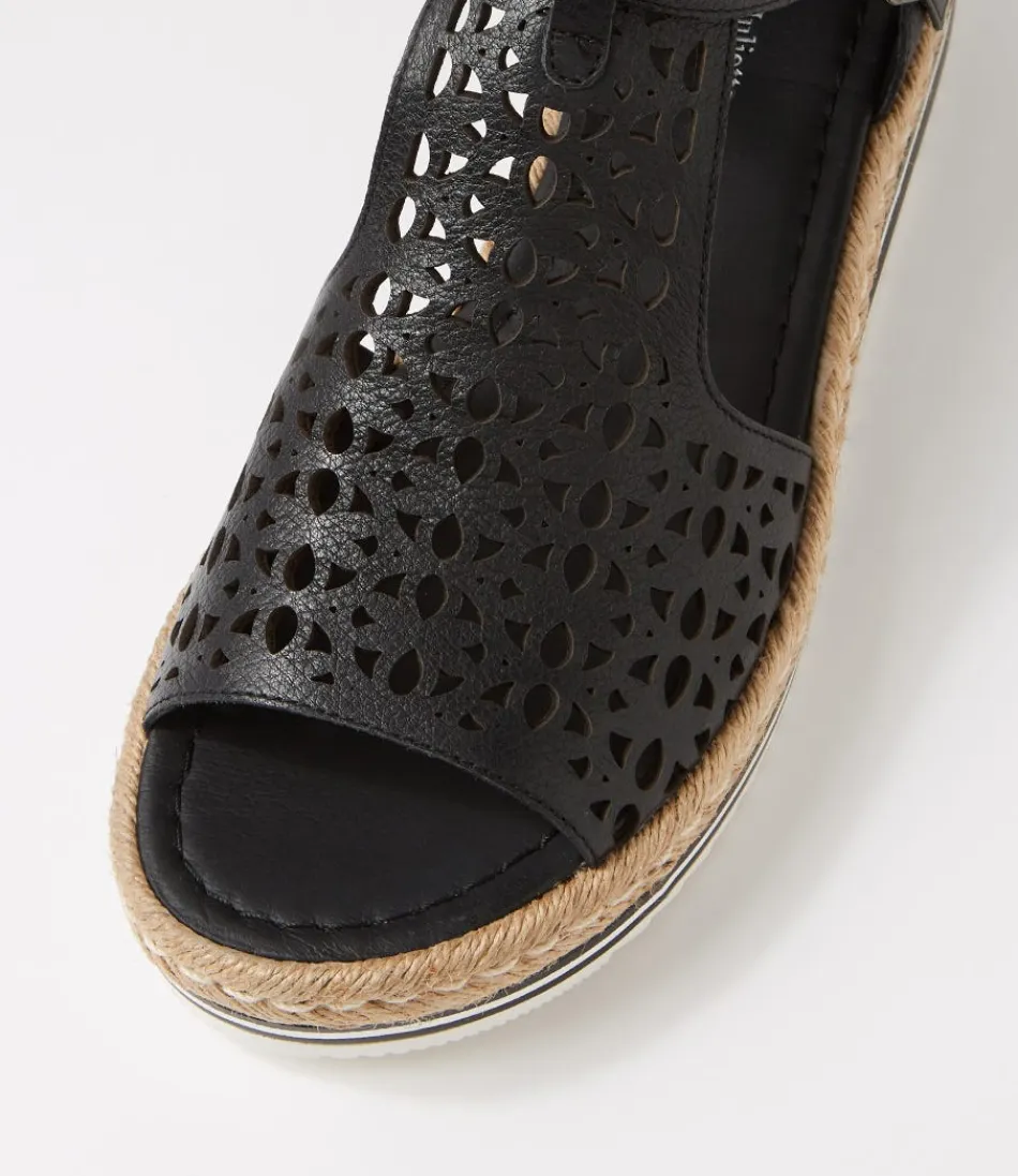 DJANGO & JULIETTE - Espadrilles Femme Accra Taille Grande en Cuir Noir - Style Élégant et Confortable