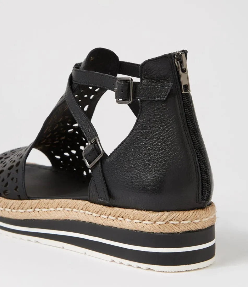 DJANGO & JULIETTE - Espadrilles Femme Accra Taille Grande en Cuir Noir - Style Élégant et Confortable
