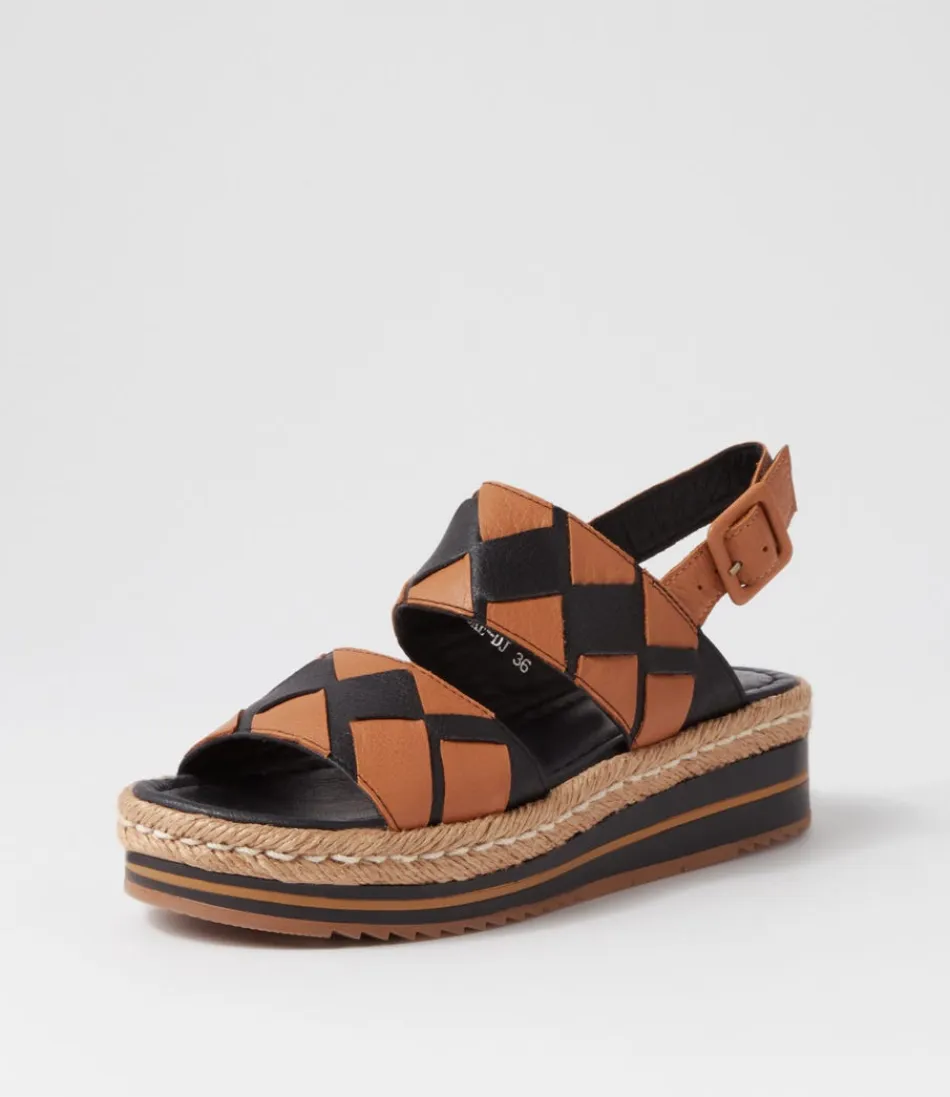 Espadrilles Femme Django & Juliette - Tressage Cuir Noir et Taupe - Style Méditerranéen Intemporel