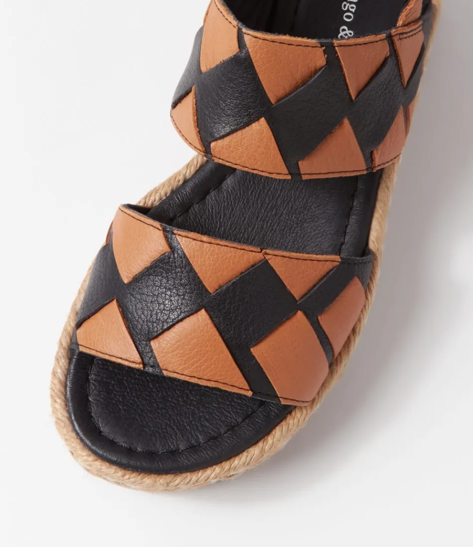 Espadrilles Femme Django & Juliette - Tressage Cuir Noir et Taupe - Style Méditerranéen Intemporel