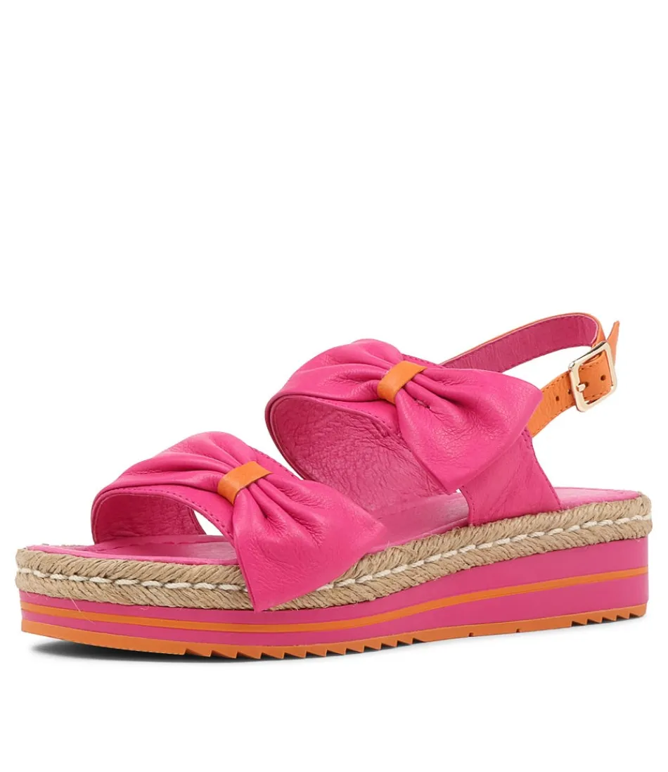 Élégantes Espadrilles DJANGO & JULIETTE Adair - Sandales en cuir fuchsia vibrante et orange éclatant pour femme