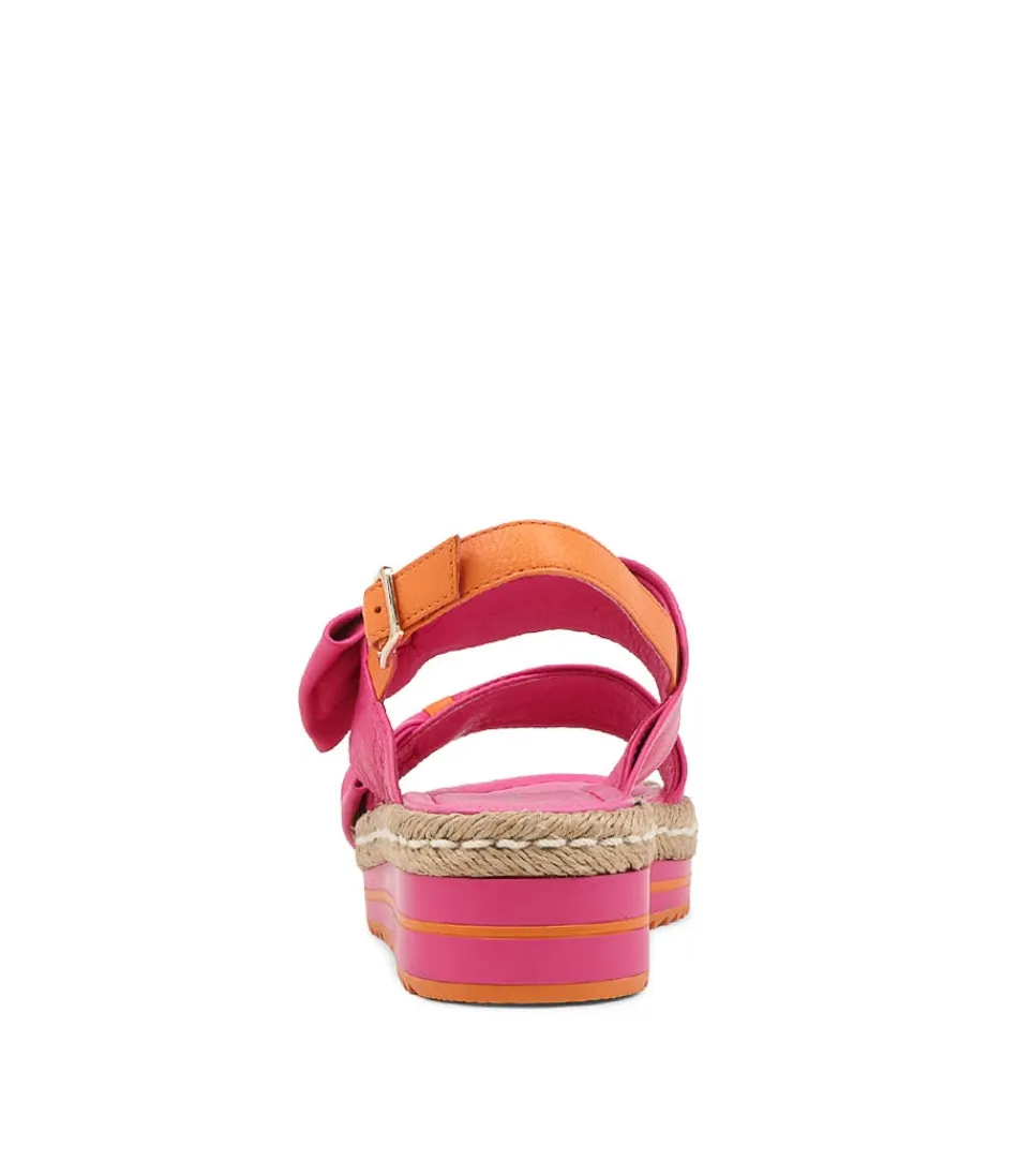 Élégantes Espadrilles DJANGO & JULIETTE Adair - Sandales en cuir fuchsia vibrante et orange éclatant pour femme