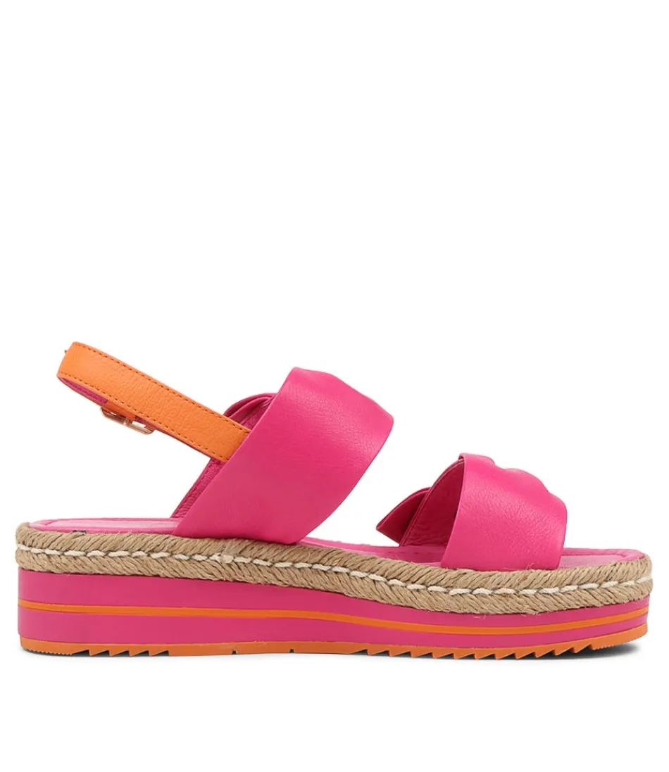 Élégantes Espadrilles DJANGO & JULIETTE Adair - Sandales en cuir fuchsia vibrante et orange éclatant pour femme