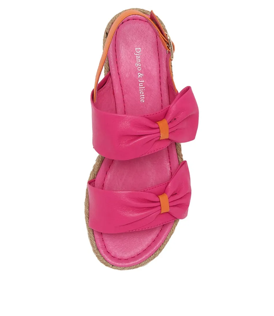 Élégantes Espadrilles DJANGO & JULIETTE Adair - Sandales en cuir fuchsia vibrante et orange éclatant pour femme