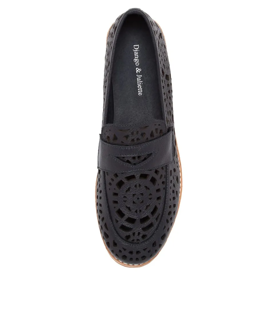 Mocassins Femme DJANGO & JULIETTE - Addah en Cuir Véritable Bleu Marine | Chaussures Élégantes pour Tenue Urbaine