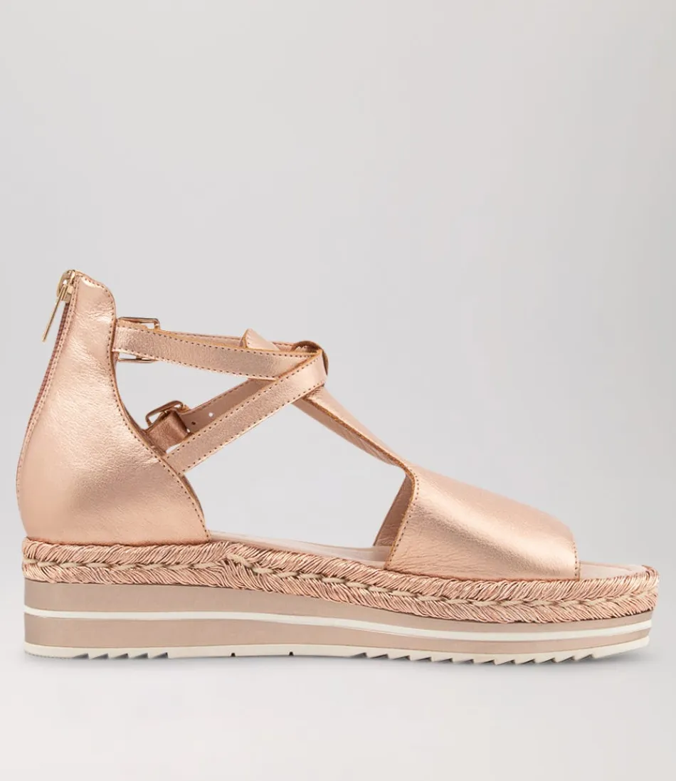 Sandales DJANGO & JULIETTE en cuir tressé - Modèle Alexys rose doré pâle avec détails corde