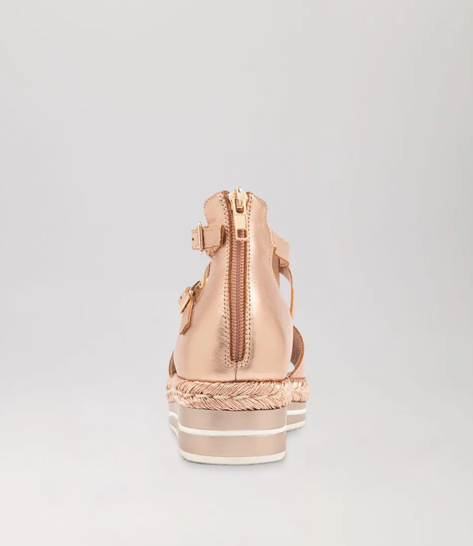 Sandales DJANGO & JULIETTE en cuir tressé - Modèle Alexys rose doré pâle avec détails corde