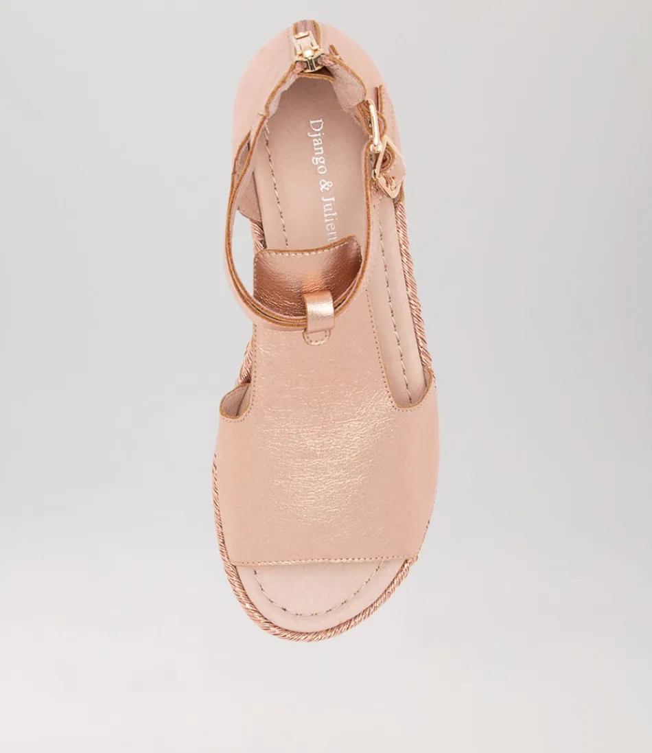 Sandales DJANGO & JULIETTE en cuir tressé - Modèle Alexys rose doré pâle avec détails corde