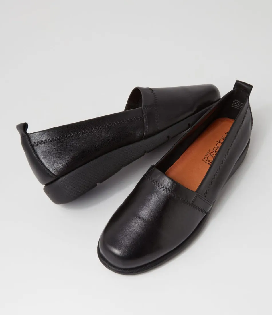 Mocassins Aliner en cuir noir - Confort optimal et douceur exceptionnelle pour femme  
Chaussures d'intérieur/extérieur à semelle memory foam - Style intemporel avec empreinte minimaliste  
Modèle féminin conçu pour les journées actives - Cuir souple résistant aux froissements