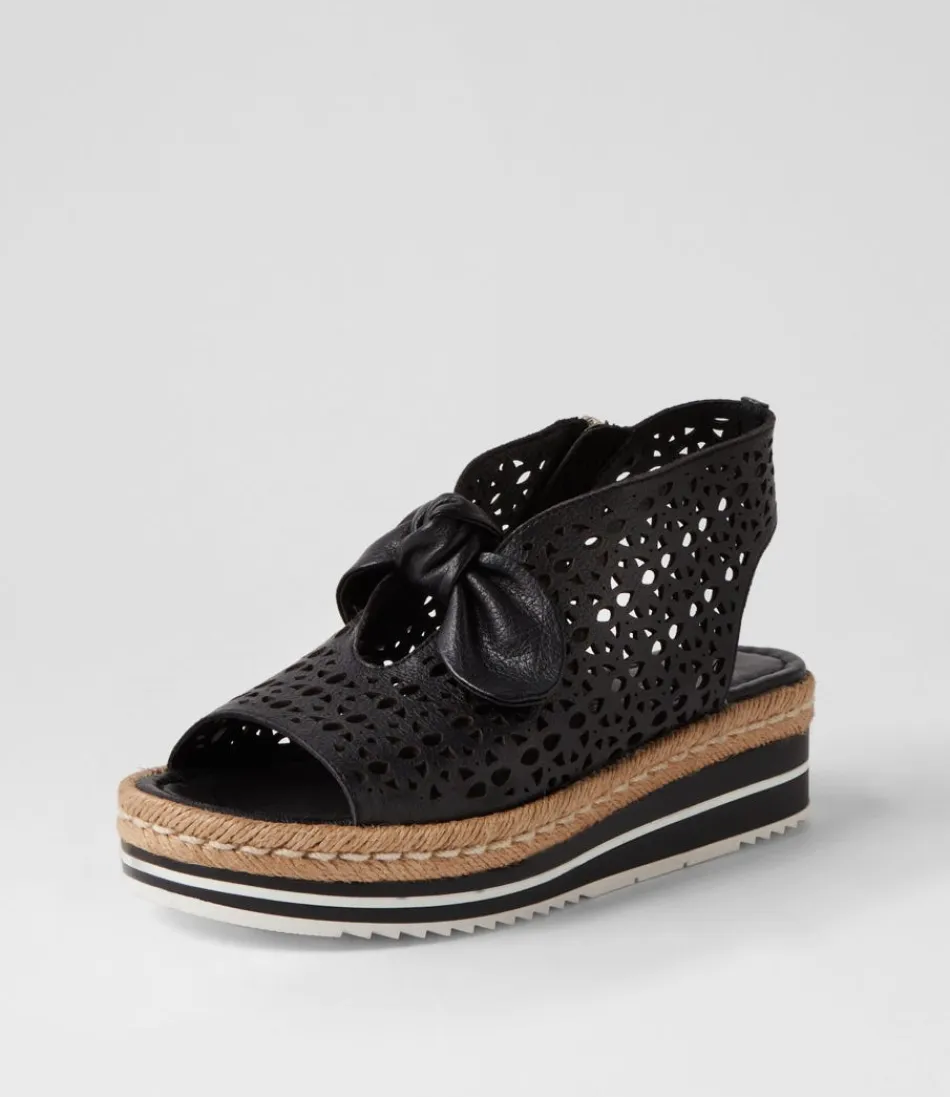 Sandales plates Altona - Django & Juliette - Espadrilles en cuir noir élégantes pour femme - Style méditerranéen intemporel