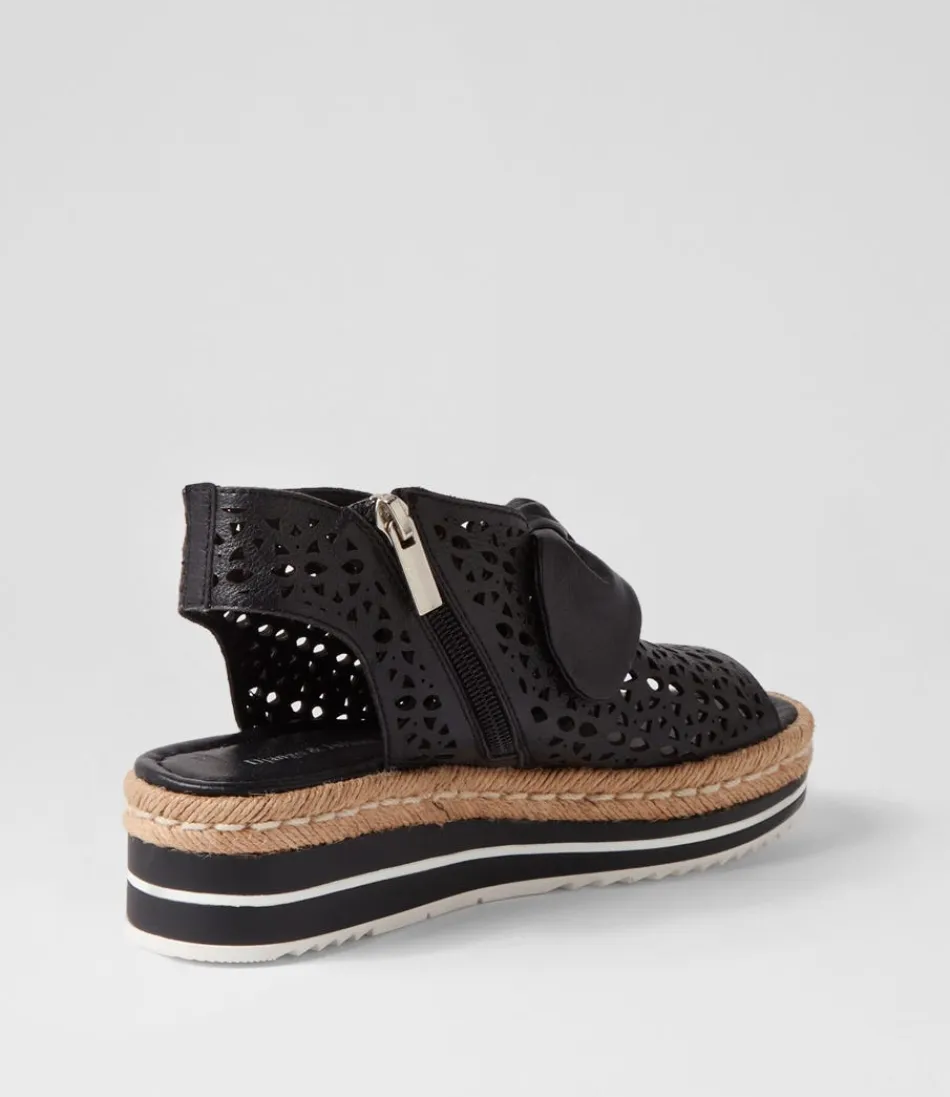 Sandales plates Altona - Django & Juliette - Espadrilles en cuir noir élégantes pour femme - Style méditerranéen intemporel