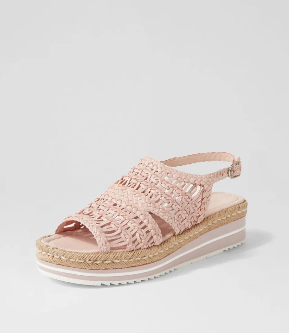 Sandales Femme Élégantes DJANGO & JULIETTE - Modèle Amiri en Tissu Tressé Main Nuance Poudrée, Style Bohème-Chic pour un Look Estival