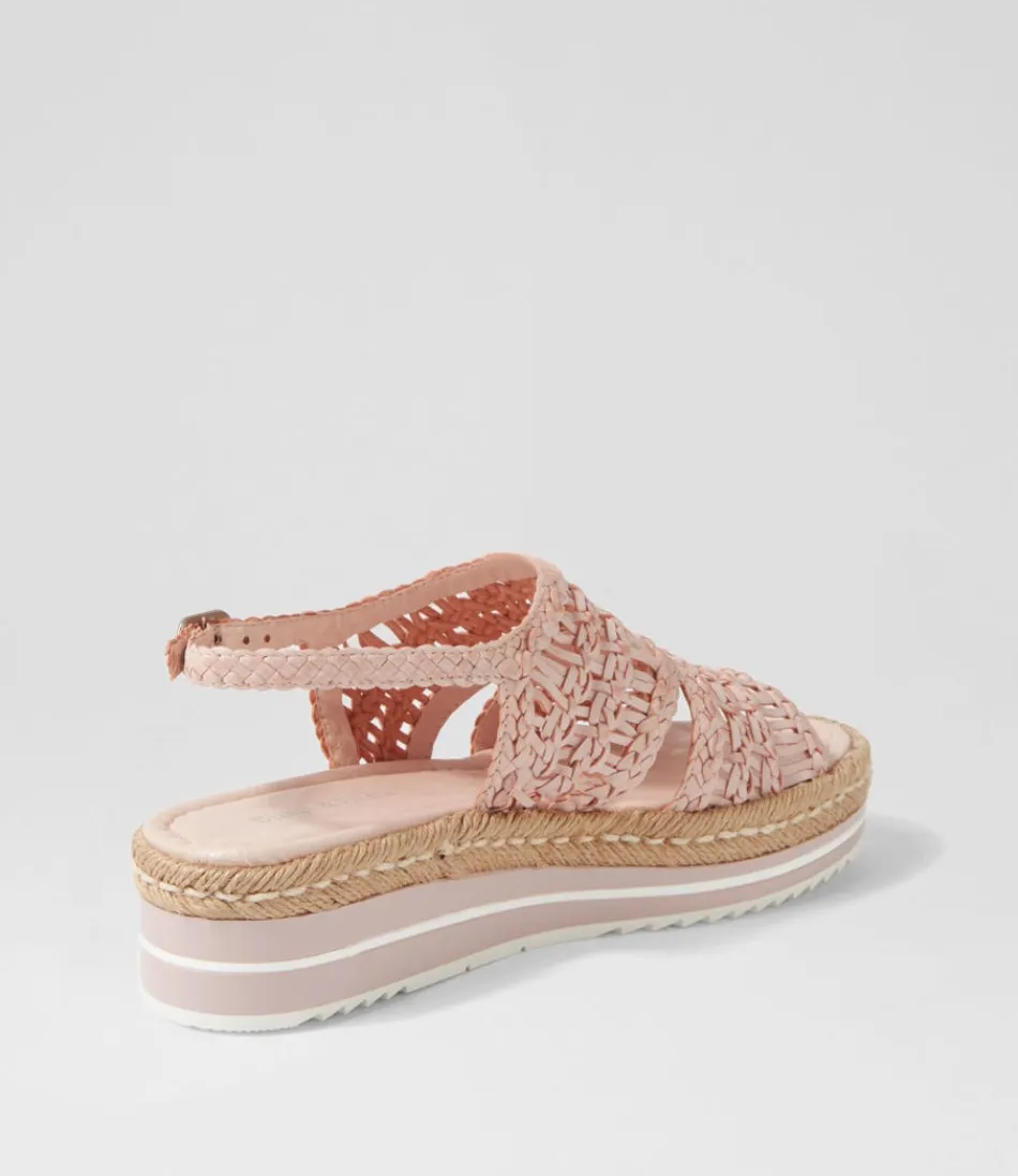 Sandales Femme Élégantes DJANGO & JULIETTE - Modèle Amiri en Tissu Tressé Main Nuance Poudrée, Style Bohème-Chic pour un Look Estival