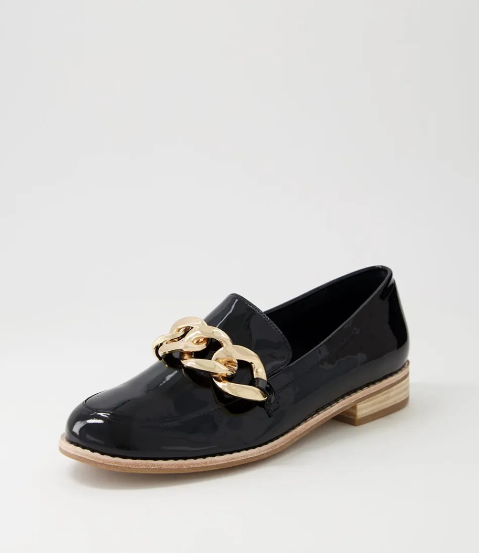 Mocassins femme DJANGO & JULIETTE - Modèle Ampard en cuir verni noir brillant, élégance intemporelle au quotidien