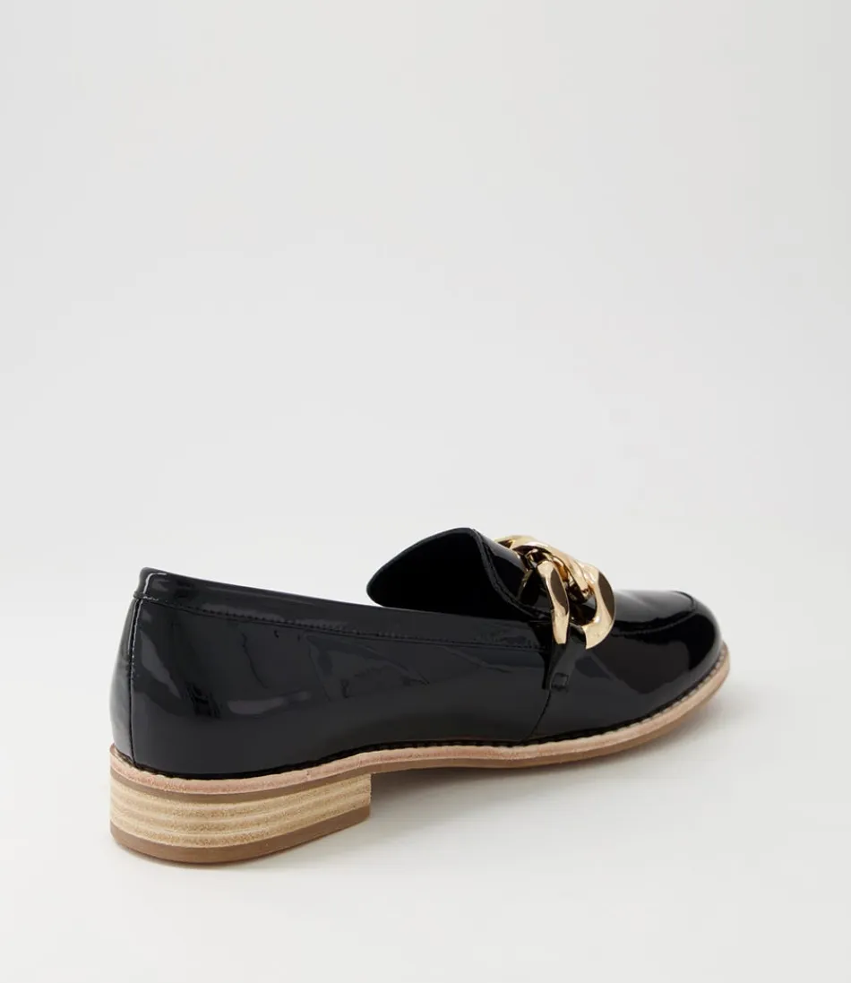 Mocassins femme DJANGO & JULIETTE - Modèle Ampard en cuir verni noir brillant, élégance intemporelle au quotidien
