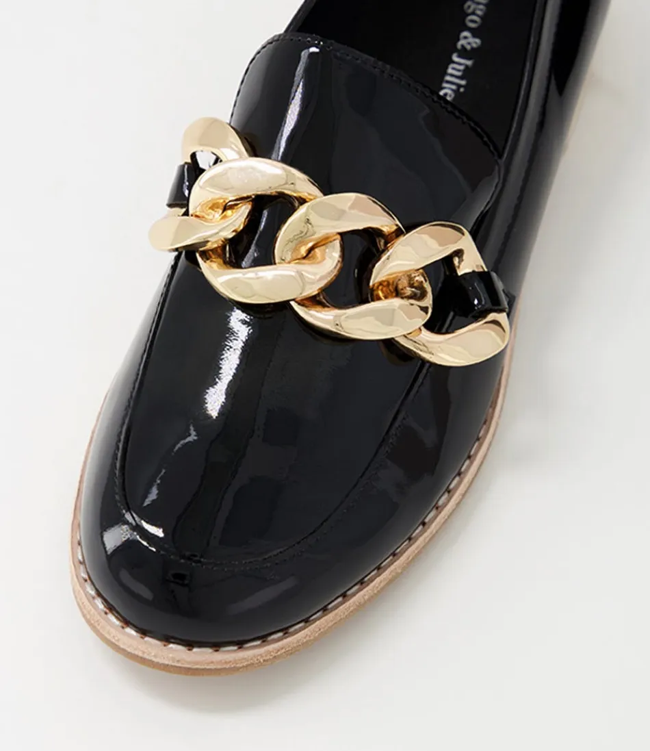 Mocassins femme DJANGO & JULIETTE - Modèle Ampard en cuir verni noir brillant, élégance intemporelle au quotidien
