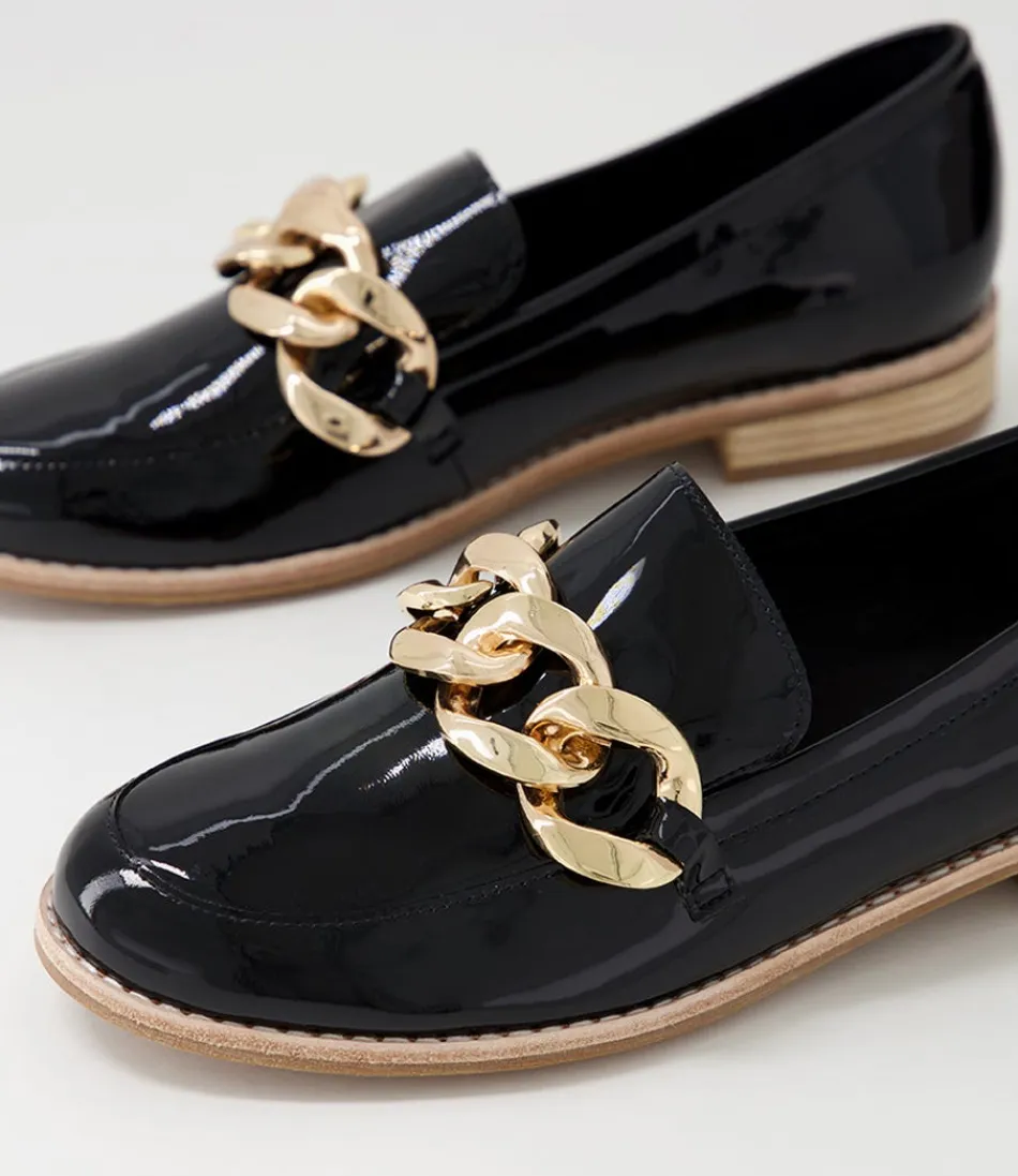 Mocassins femme DJANGO & JULIETTE - Modèle Ampard en cuir verni noir brillant, élégance intemporelle au quotidien