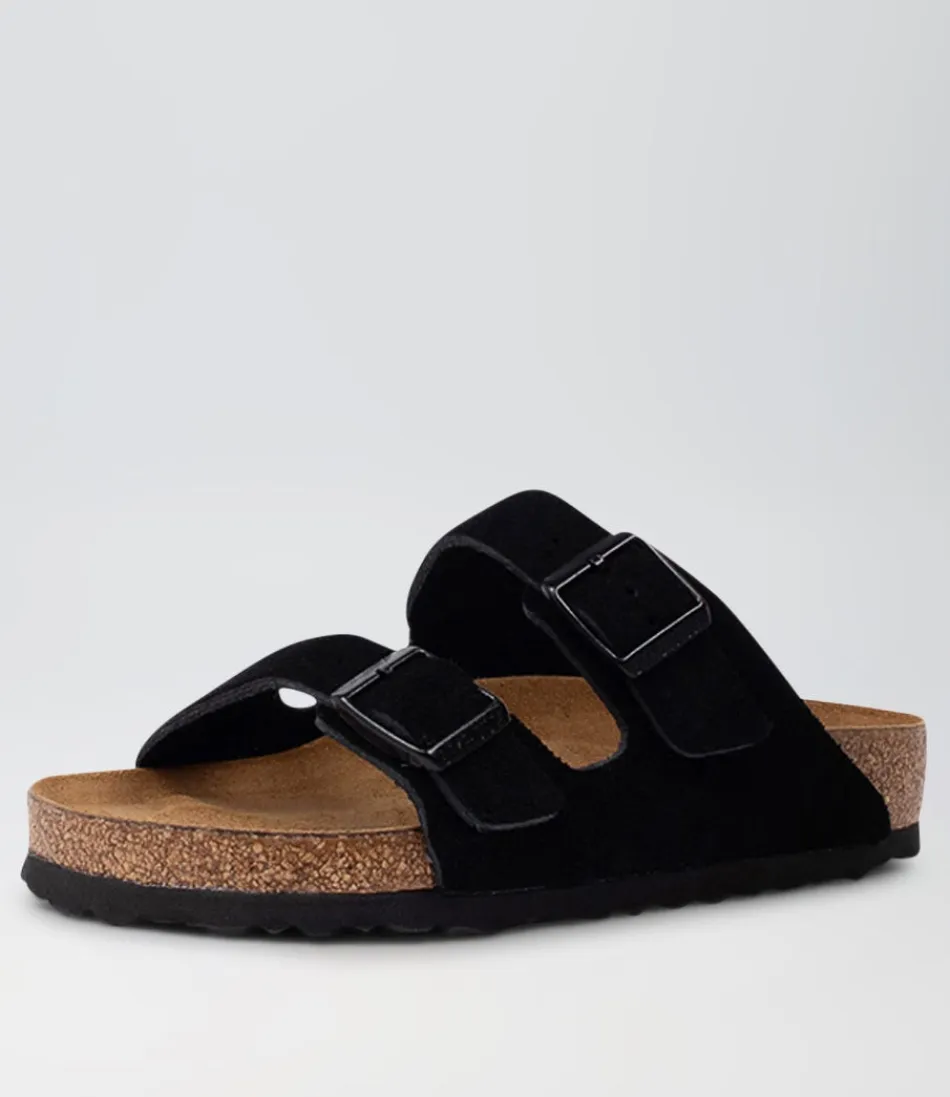 Sandales Souples BIRKENSTOCK Arizona - Confort Optimal en Suède Noir (Modèle SFB) - Marque Allemande Authentique