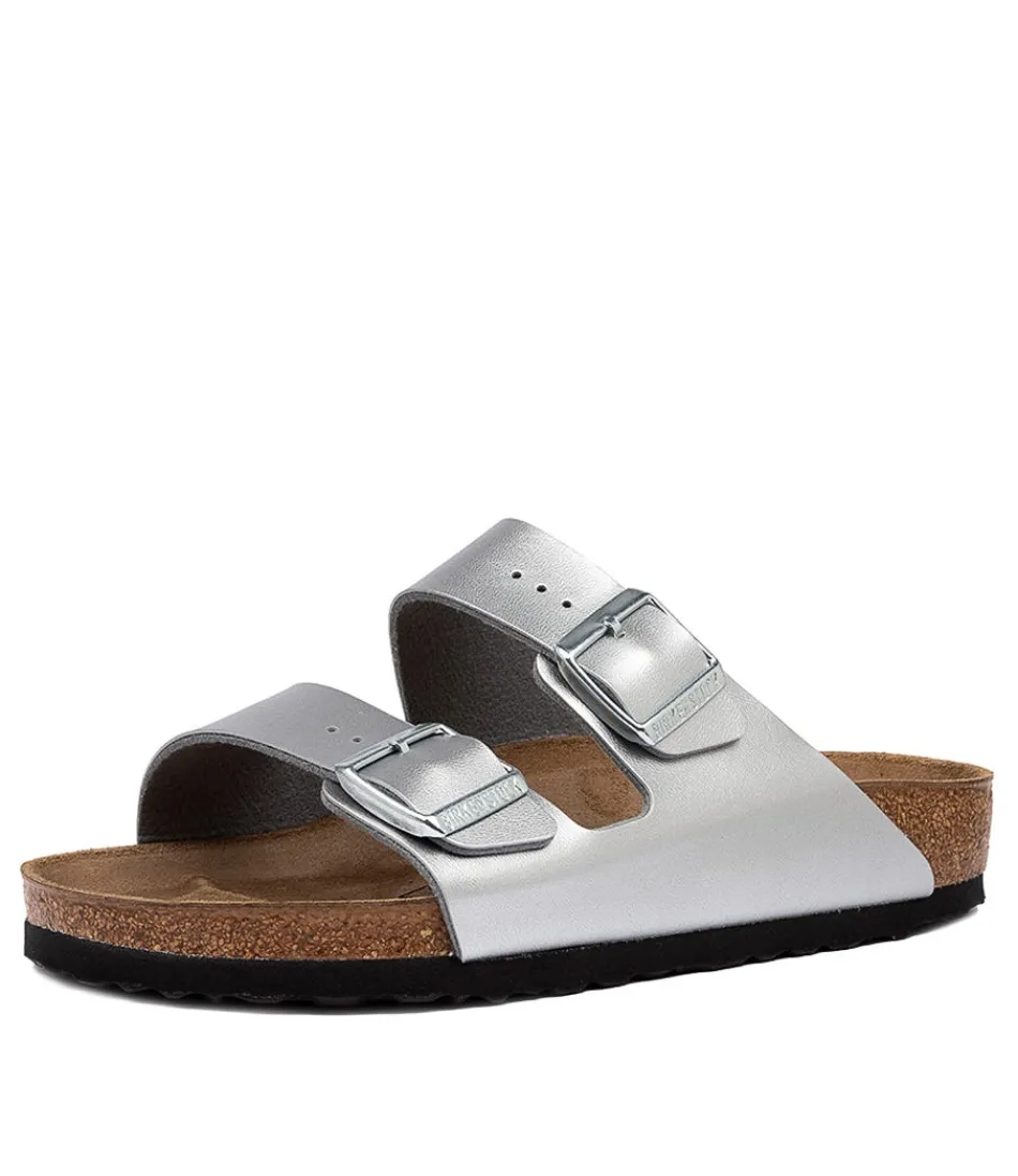 Sandales Femme BIRKENSTOCK Arizona - Confort Optimal en Birkoflor Argenté  

Modèle Confort Personnalisé avec Semelle Anatomique  

Sandales Ouvertes Légères pour Marche Naturelle  

(Version Cuir Synthétique Respirant - Finition Métallisée)
