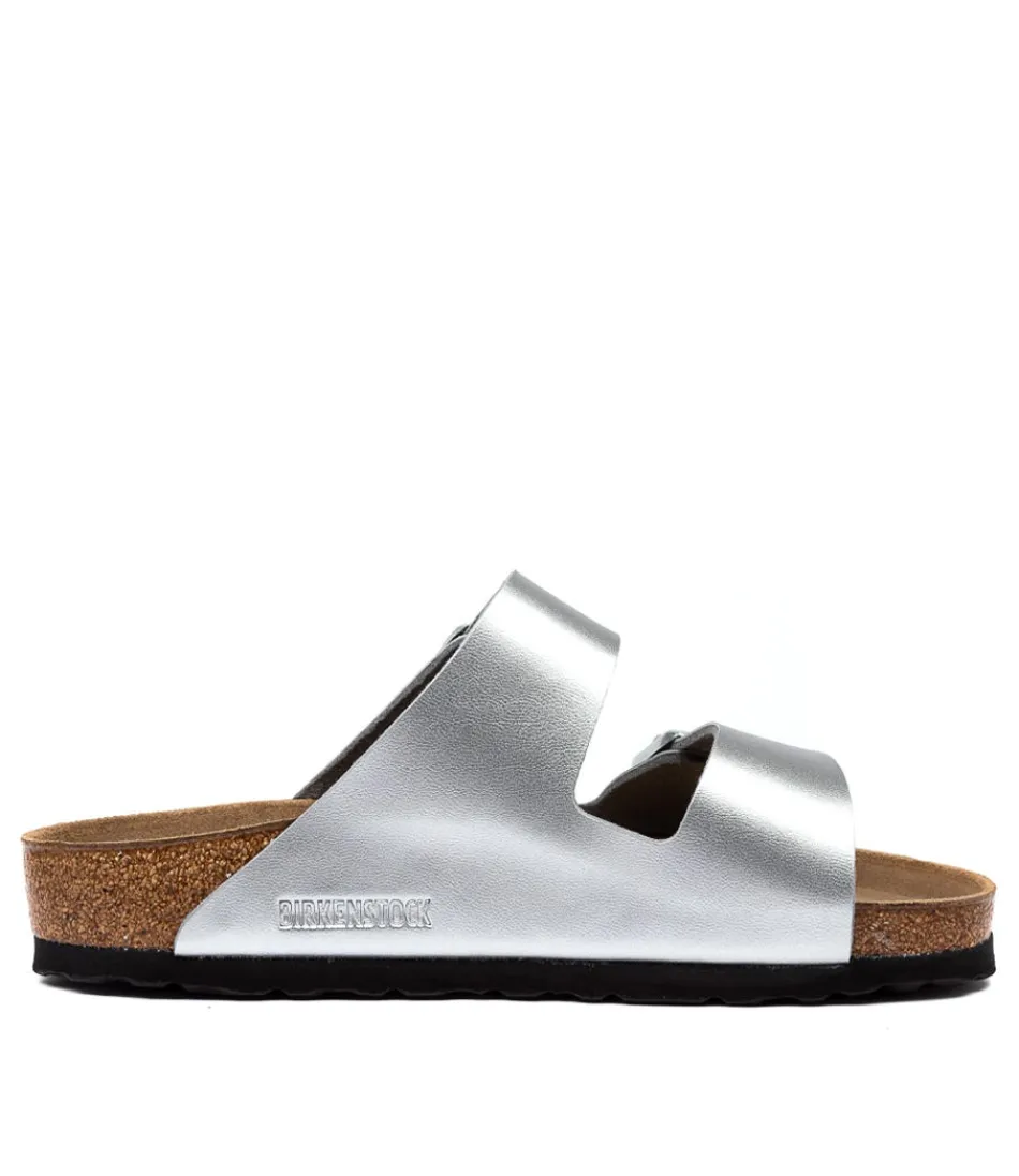 Sandales Femme BIRKENSTOCK Arizona - Confort Optimal en Birkoflor Argenté  

Modèle Confort Personnalisé avec Semelle Anatomique  

Sandales Ouvertes Légères pour Marche Naturelle  

(Version Cuir Synthétique Respirant - Finition Métallisée)