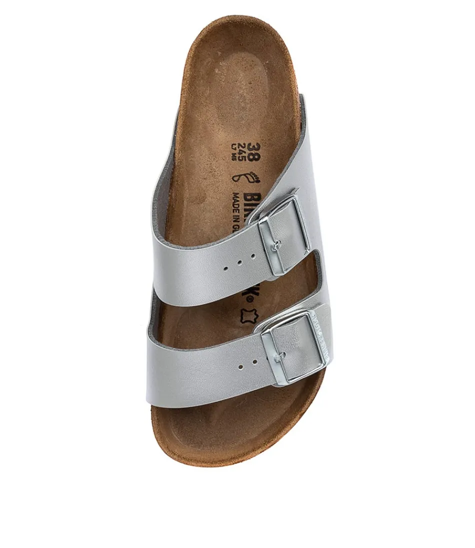 Sandales Femme BIRKENSTOCK Arizona - Confort Optimal en Birkoflor Argenté  

Modèle Confort Personnalisé avec Semelle Anatomique  

Sandales Ouvertes Légères pour Marche Naturelle  

(Version Cuir Synthétique Respirant - Finition Métallisée)