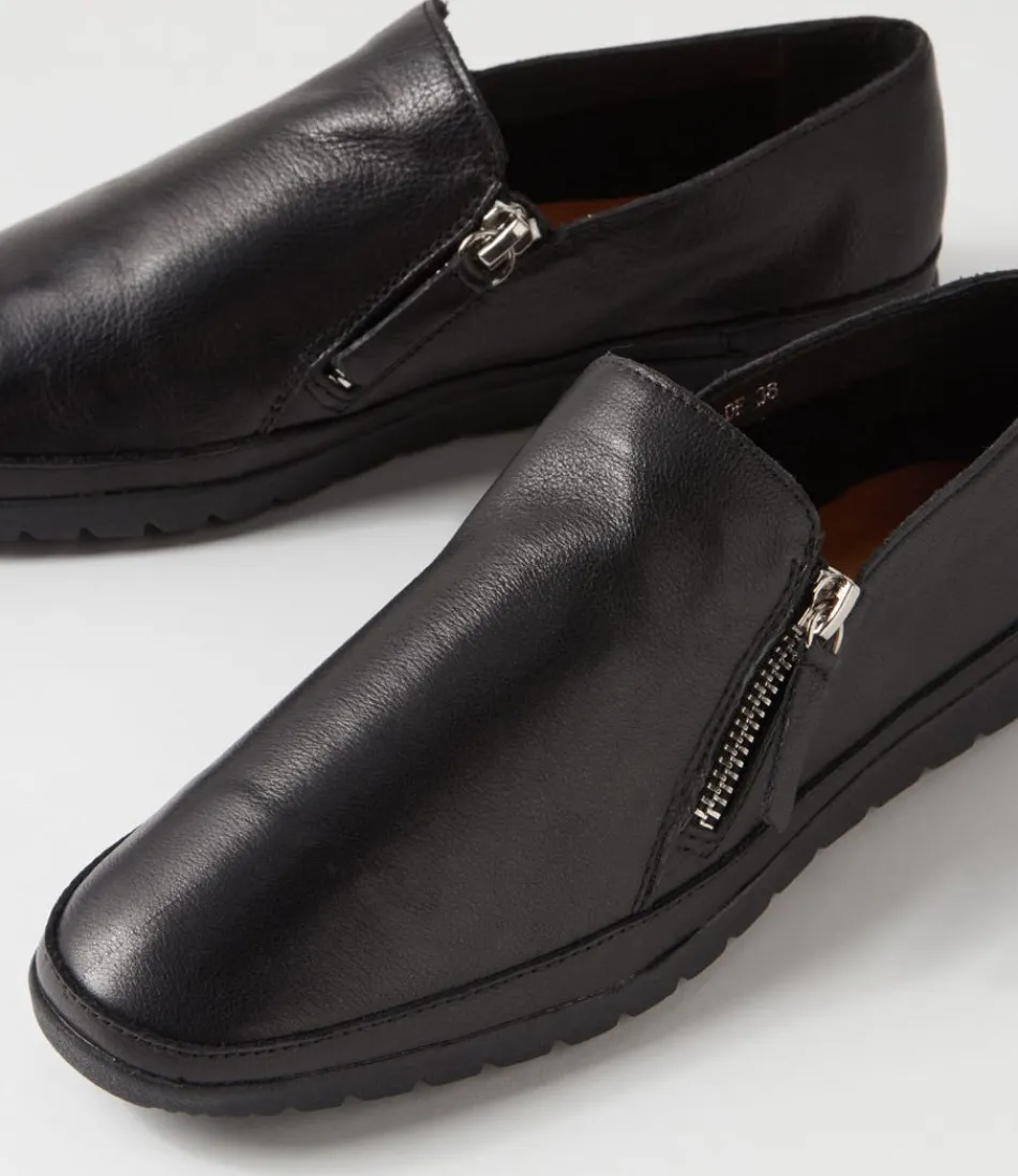 Élégantes mocassins plates DIANA FERRARI - Modèle Ashli en cuir noir pour femme