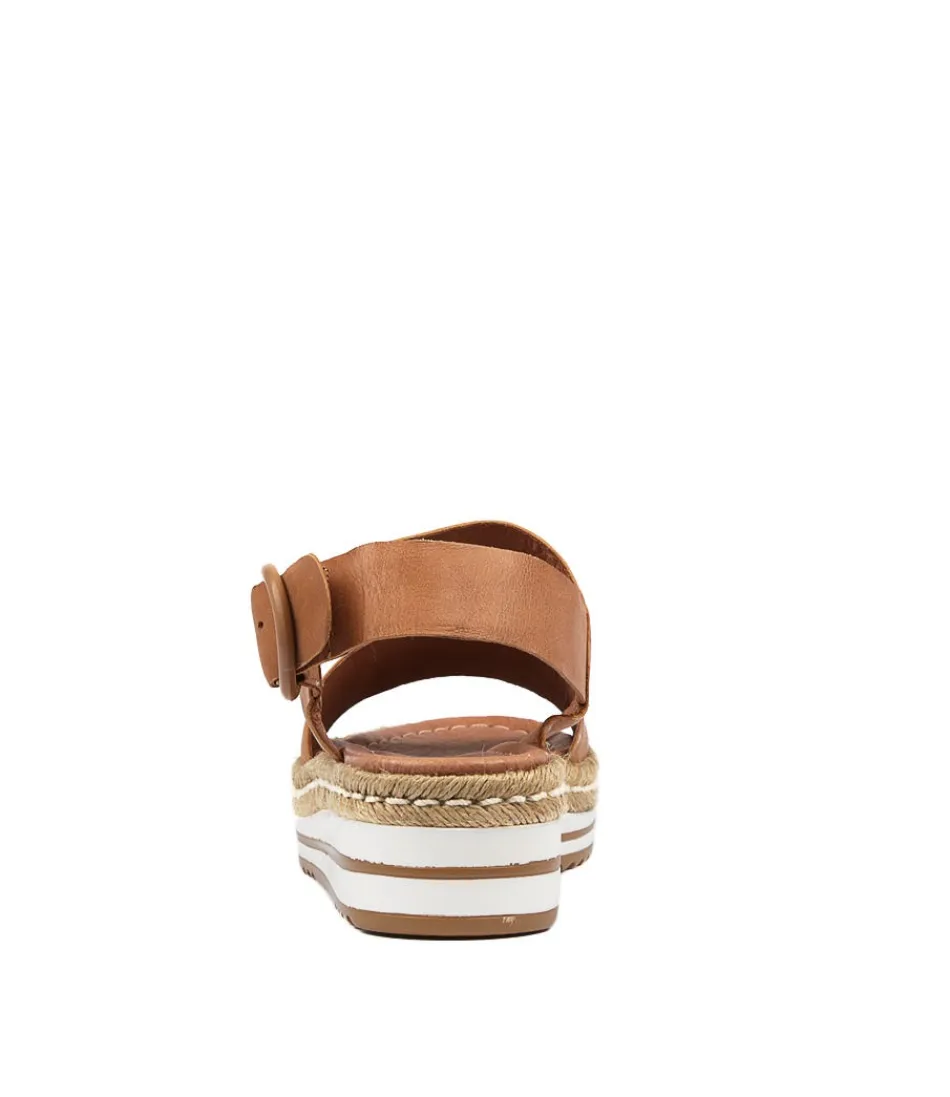 Sandales Élégantes DJANGO & JULIETTE pour Femme - Modèle Atha en Cuir Souple Beige Foncé Taille Grandeur Nature