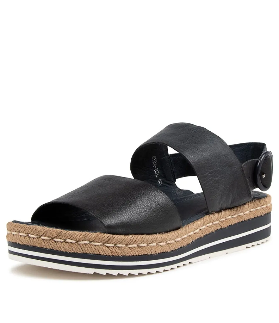 DJANGO & JULIETTE - Espadrilles Femme en Cuir Marine Confortables Atha Lrg - Style Bohème Élégant