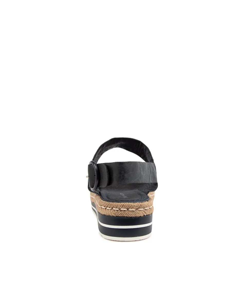 DJANGO & JULIETTE - Espadrilles Femme en Cuir Marine Confortables Atha Lrg - Style Bohème Élégant