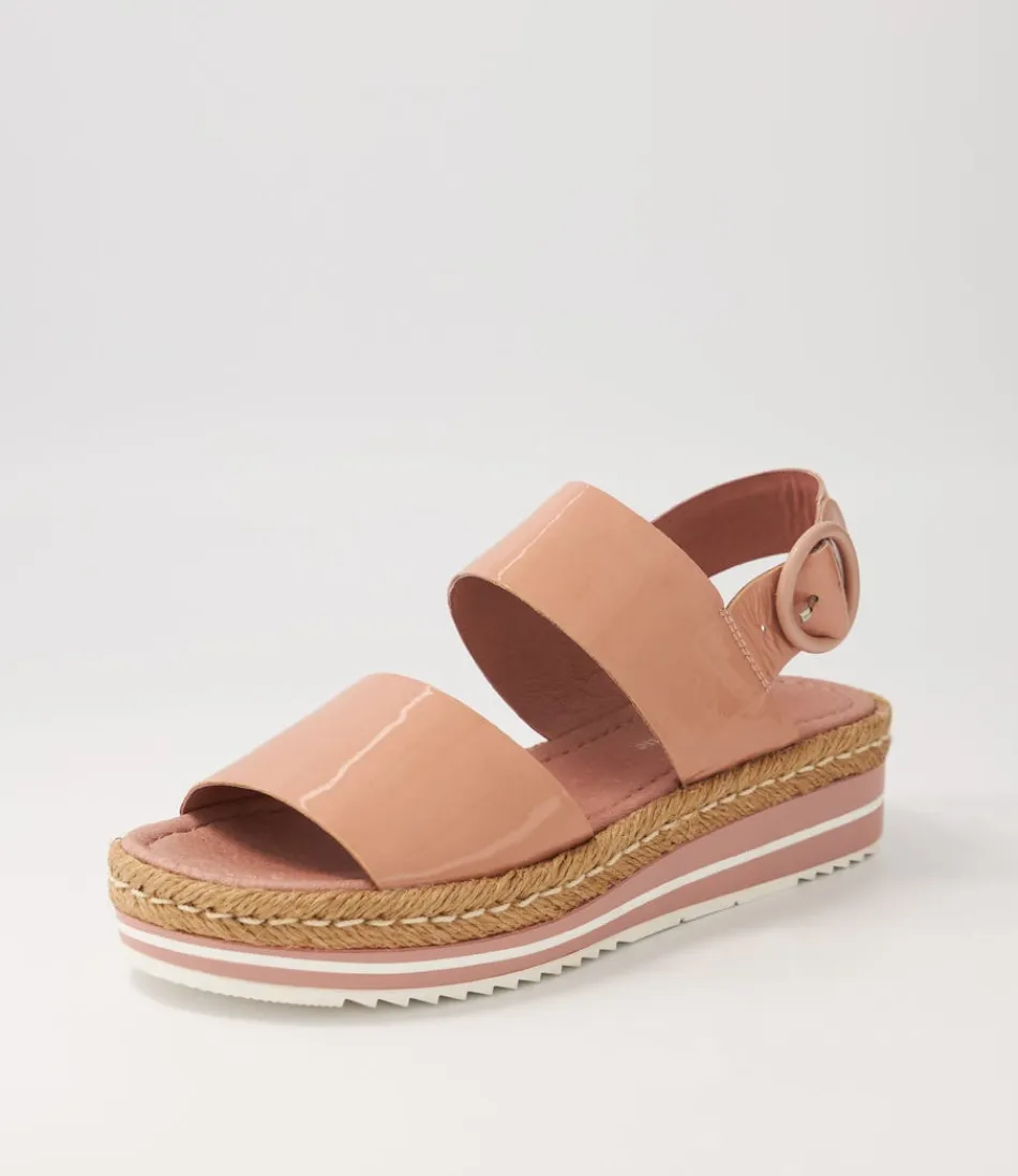 Élégantes Espadrilles DJANGO&JULIETTE pour femme - Modèle Atha en cuir verni effet brillant, teinte champignon raffinée