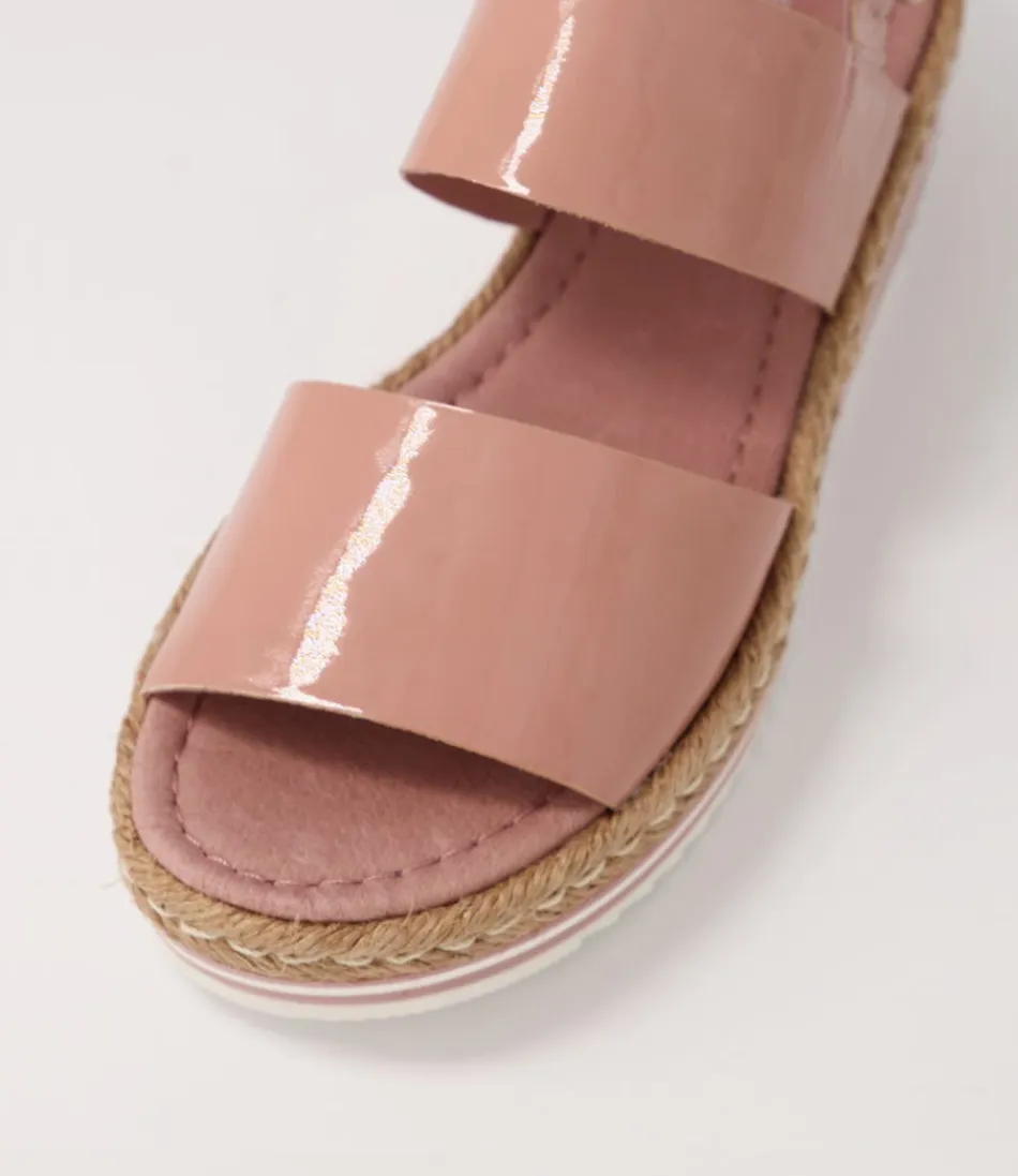 Élégantes Espadrilles DJANGO&JULIETTE pour femme - Modèle Atha en cuir verni effet brillant, teinte champignon raffinée