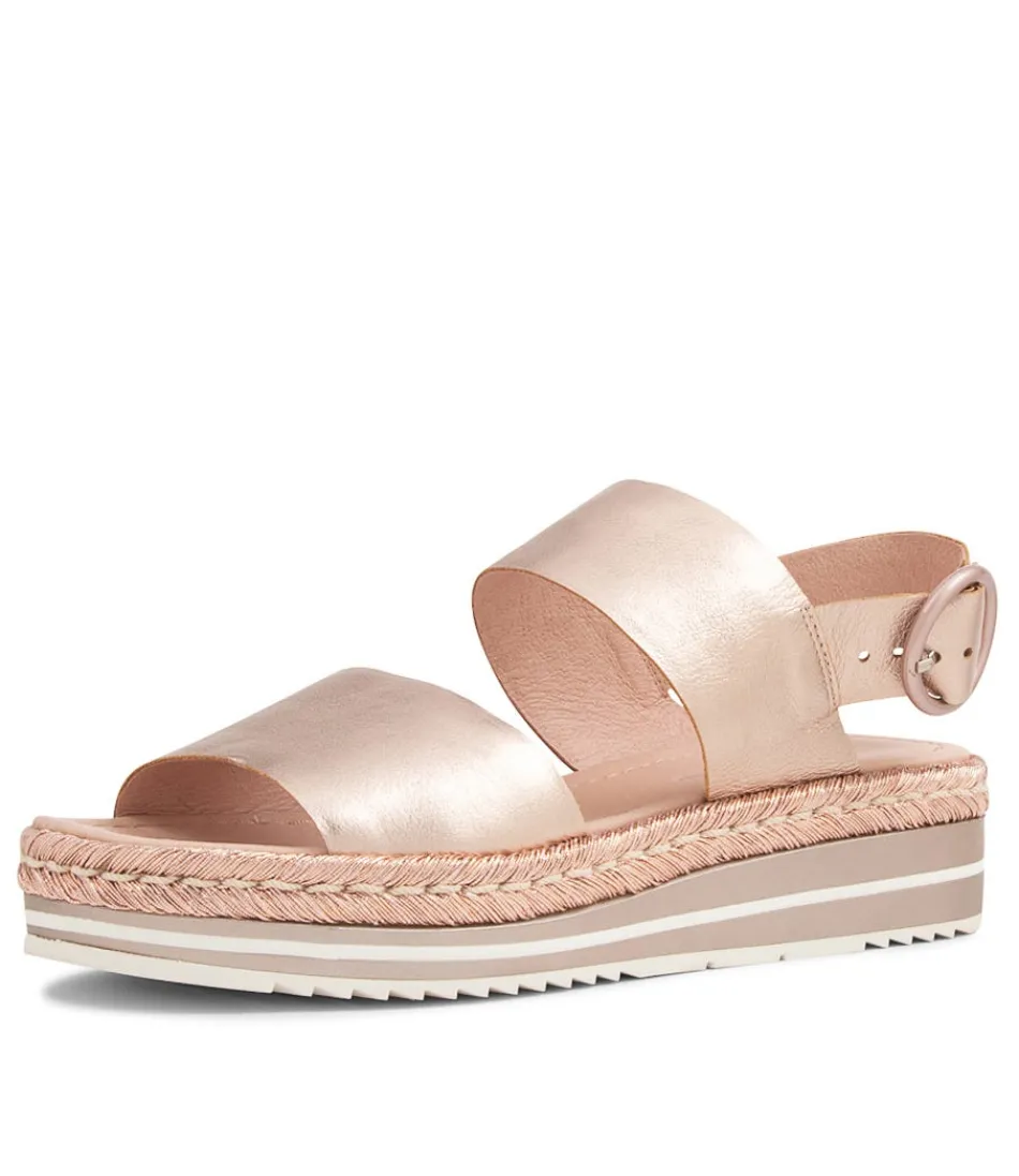 Sandales Élégantes DJANGO & JULIETTE - Modèle Atha en Cuir Souple avec Tressage Corde, Nuance Or Rose Pâle pour Femme