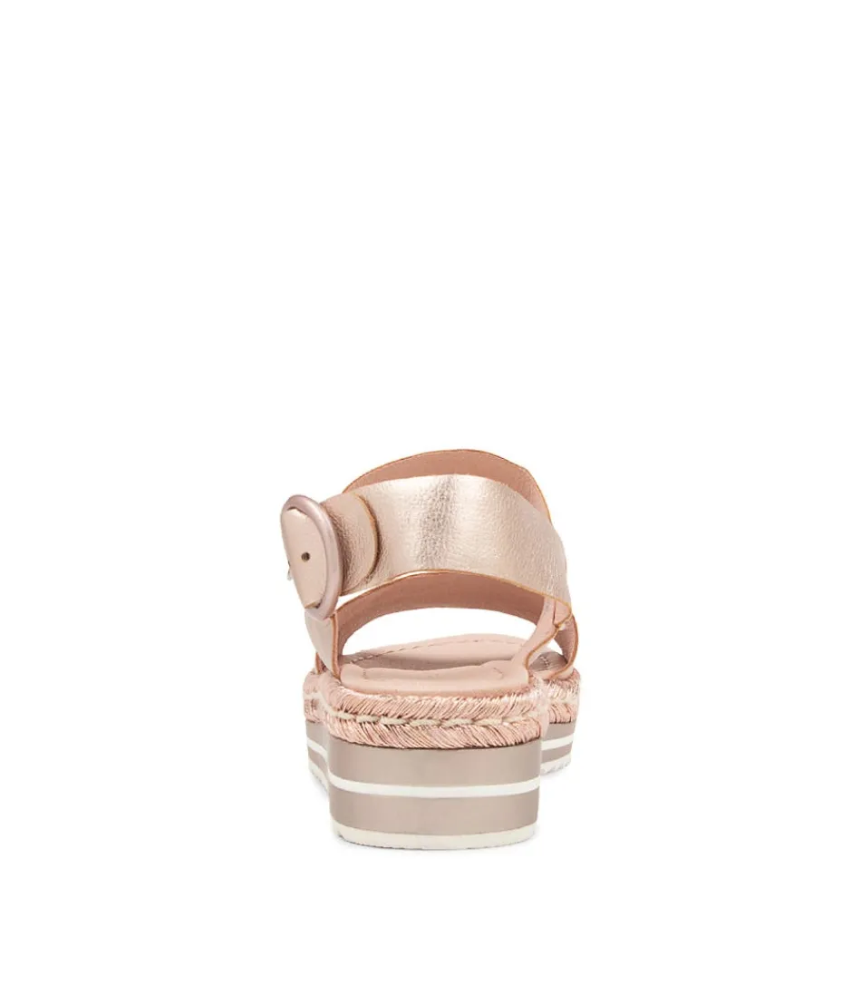 Sandales Élégantes DJANGO & JULIETTE - Modèle Atha en Cuir Souple avec Tressage Corde, Nuance Or Rose Pâle pour Femme