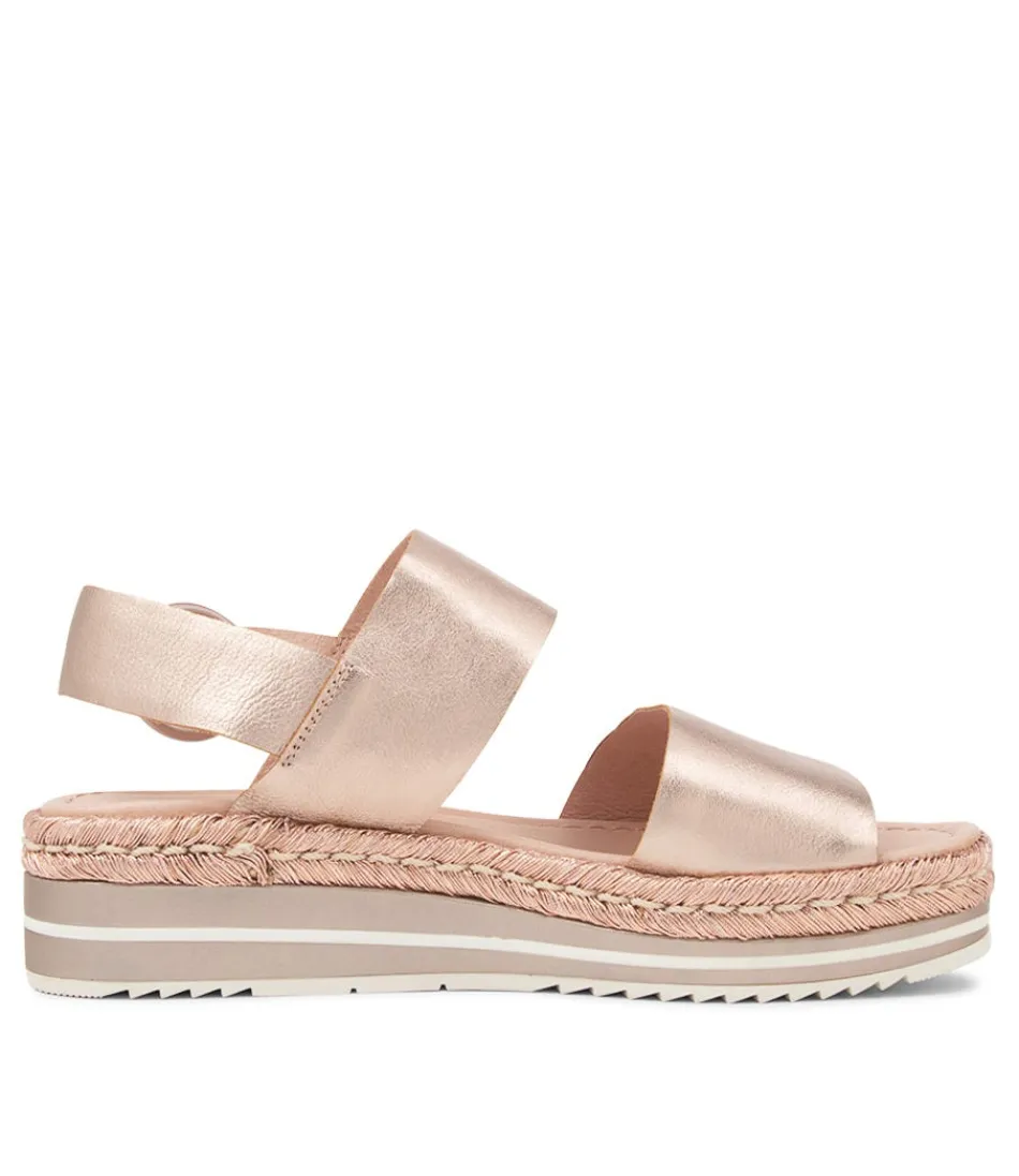 Sandales Élégantes DJANGO & JULIETTE - Modèle Atha en Cuir Souple avec Tressage Corde, Nuance Or Rose Pâle pour Femme
