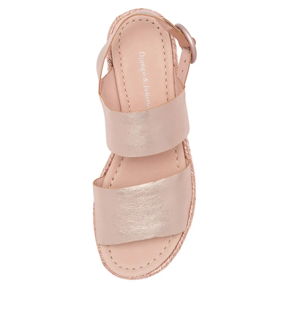 Sandales Élégantes DJANGO & JULIETTE - Modèle Atha en Cuir Souple avec Tressage Corde, Nuance Or Rose Pâle pour Femme