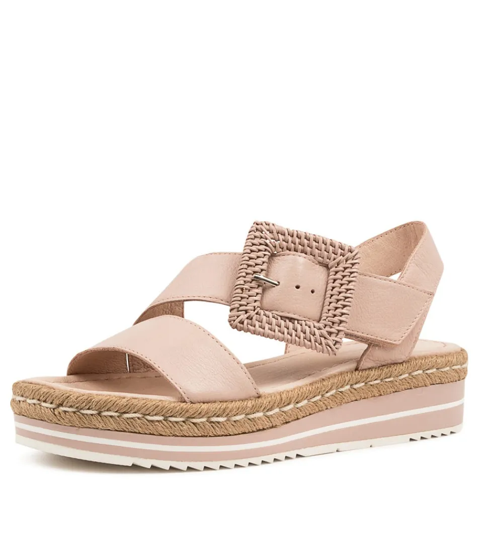 DJANGO & JULIETTE - Espadrilles Femme Printanières en Toile - Rose Poudré Cuir Souple - Collection Atory
