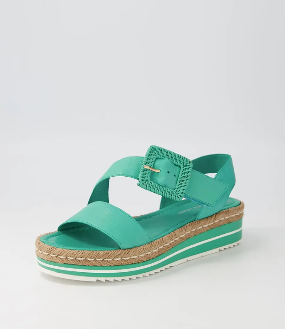 Espadrilles Femme Django & Juliette - Modèle Atory en Cuir Souple Vert Émeraude | Détail Artisanal à Semelle Tressée - Confort Estival Élégant