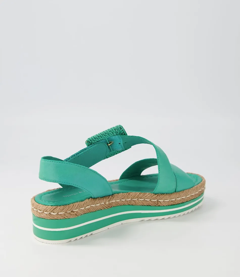 Espadrilles Femme Django & Juliette - Modèle Atory en Cuir Souple Vert Émeraude | Détail Artisanal à Semelle Tressée - Confort Estival Élégant