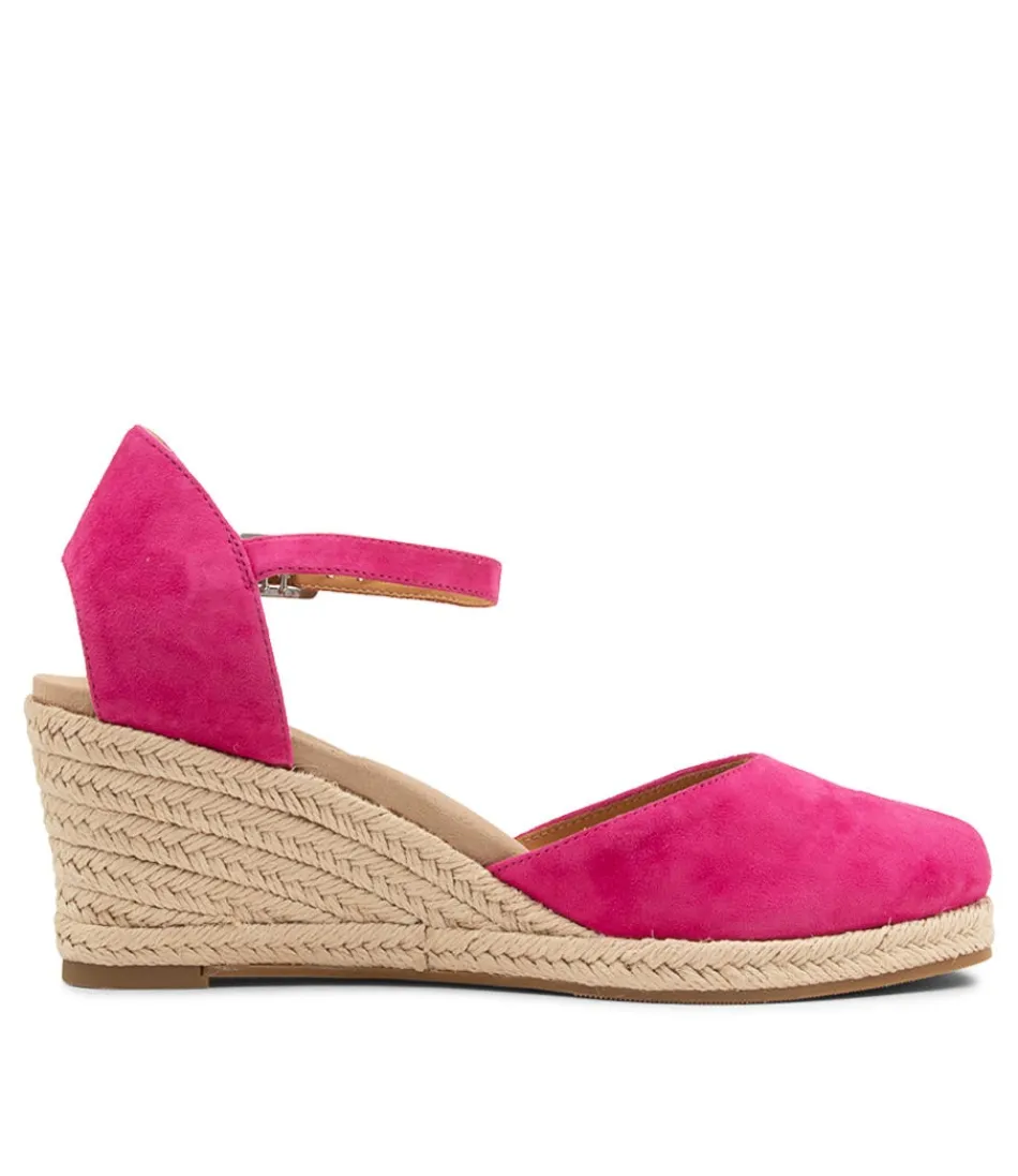 Escarpins espadrilles ZIERA - Élégance féminine pour collection Automne-Hiver | Talons compensés en suédine fuchsia intense