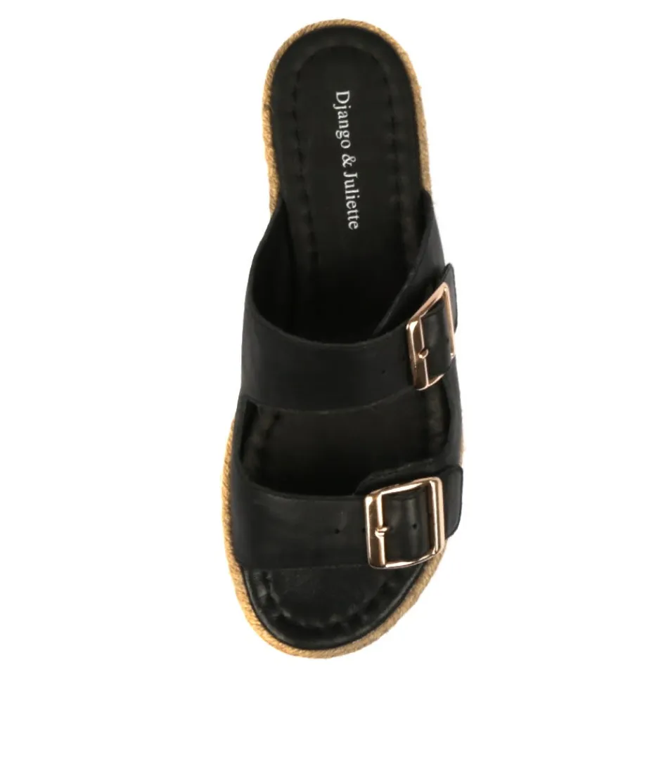 Espadrilles DJANGO & JULIETTE en Cuir Noir Axel - Modèle Femme - Tressage Artisanal - Style Méditerranéen Authentique