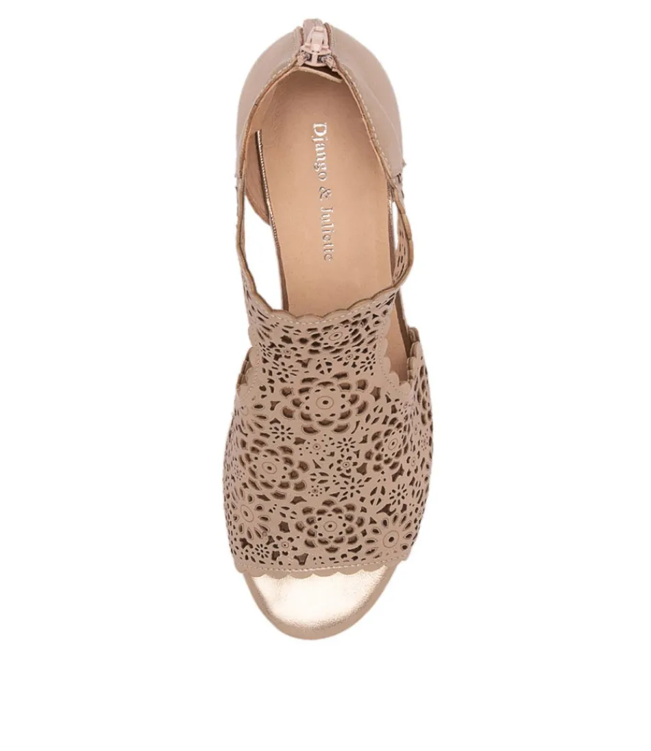Escarpins DJANGO & JULIETTE Femme - Sandales en Cuir Champagne avec Talon Bames, Style Élégant pour Occasions Spéciales