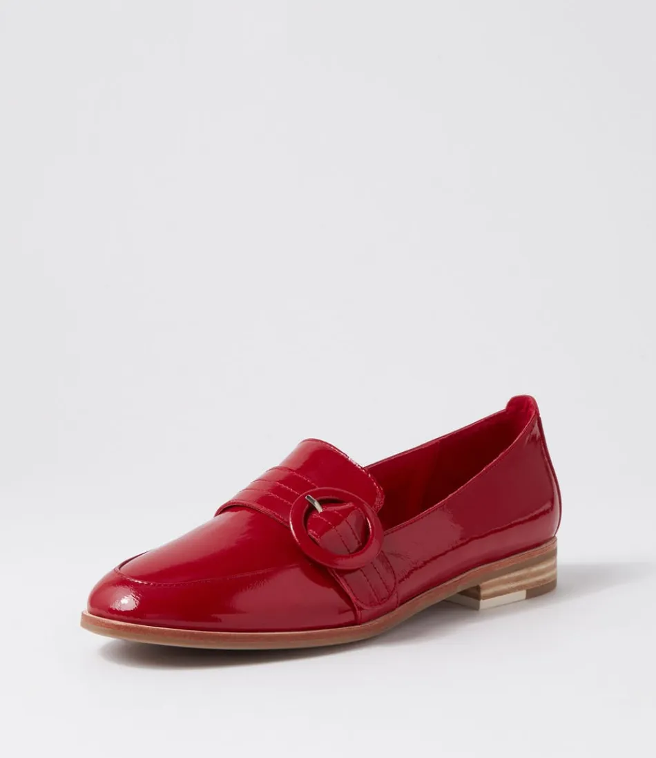 Mocassins femme DJANGO & JULIETTE - Modèle Benza en cuir verni texturé rouge bordeaux  
Chaussures d'intérieur élégantes pour un confort quotidien au style décontracté raffiné
